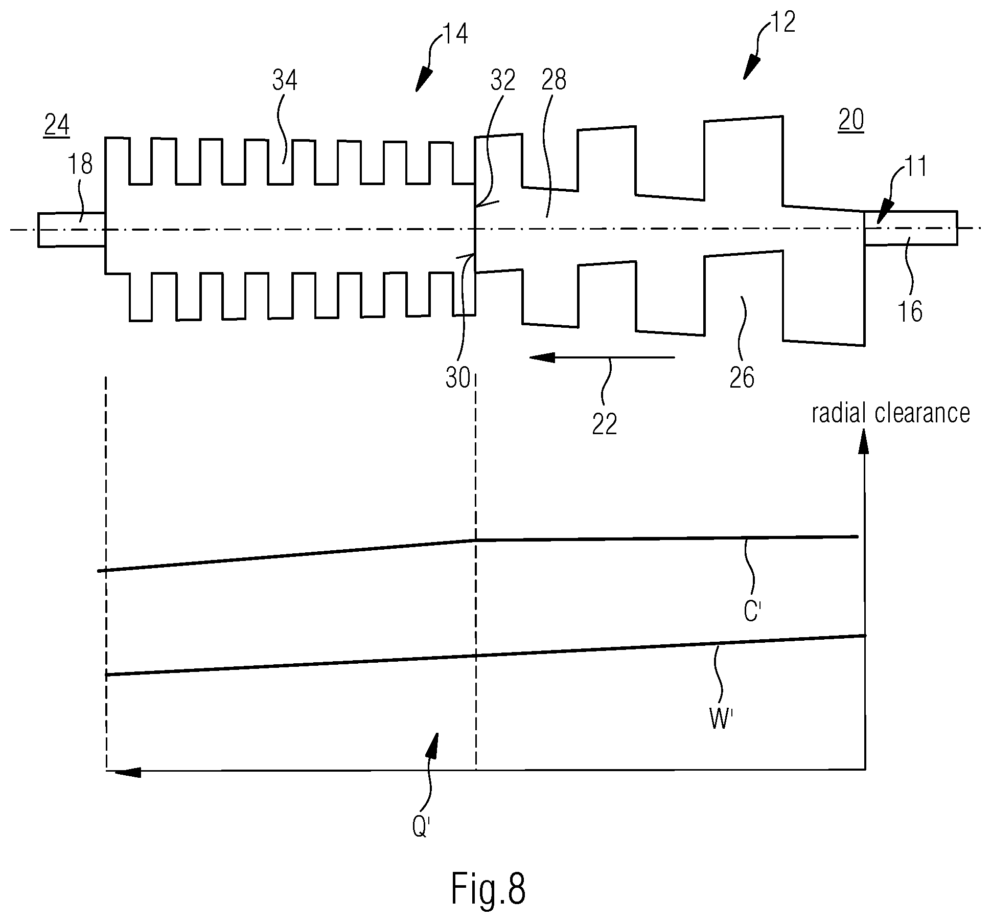 Patent US12378961 Figure 9 – Screw pump with a tapered suction-side section and a pressure-side section with a decreasing clearance