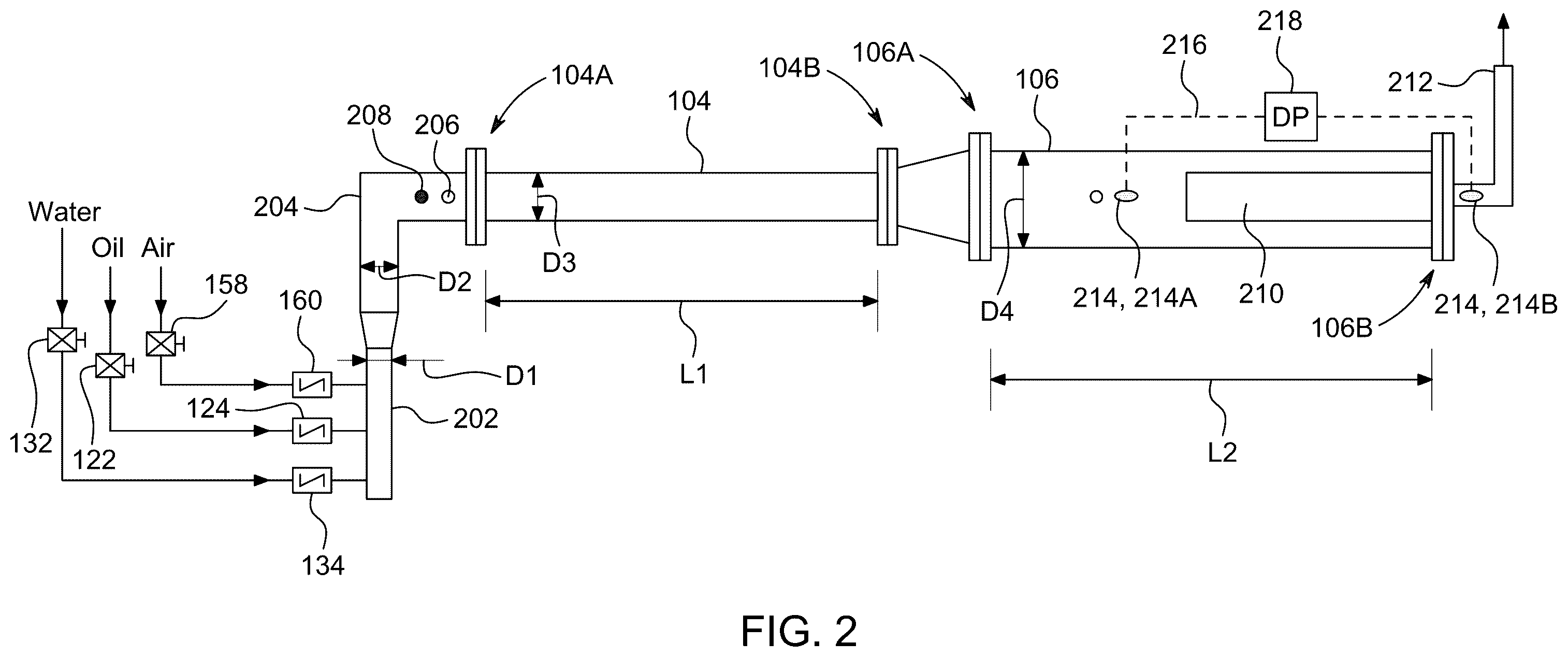 Patent US12378966 Figure 2 – Two-phase liquid-gas flow system for testing electrical submersible pumps