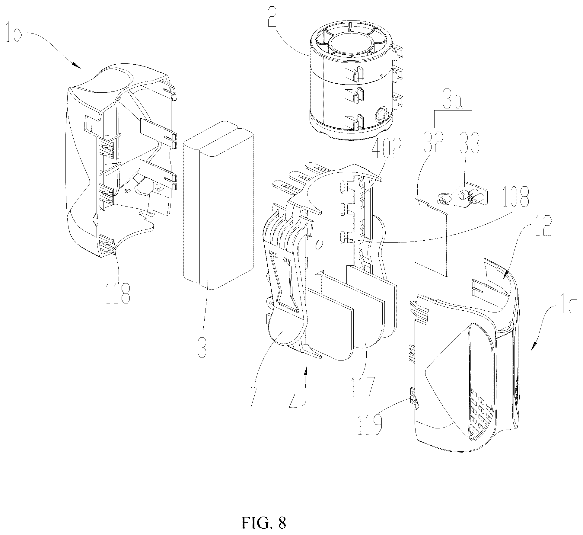 Patent US12378968 Figure 8 – Portable fan and fan assembly
