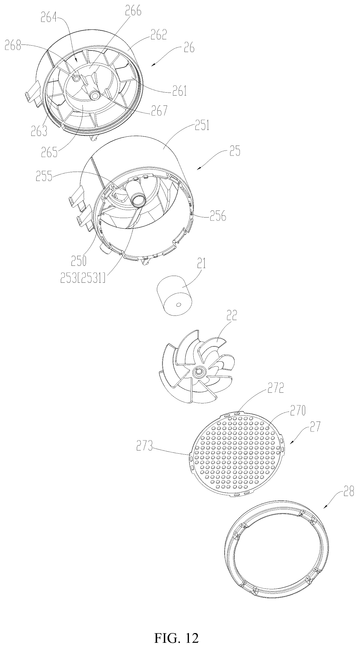 Patent US12378968 Figure 12 – Portable fan and fan assembly