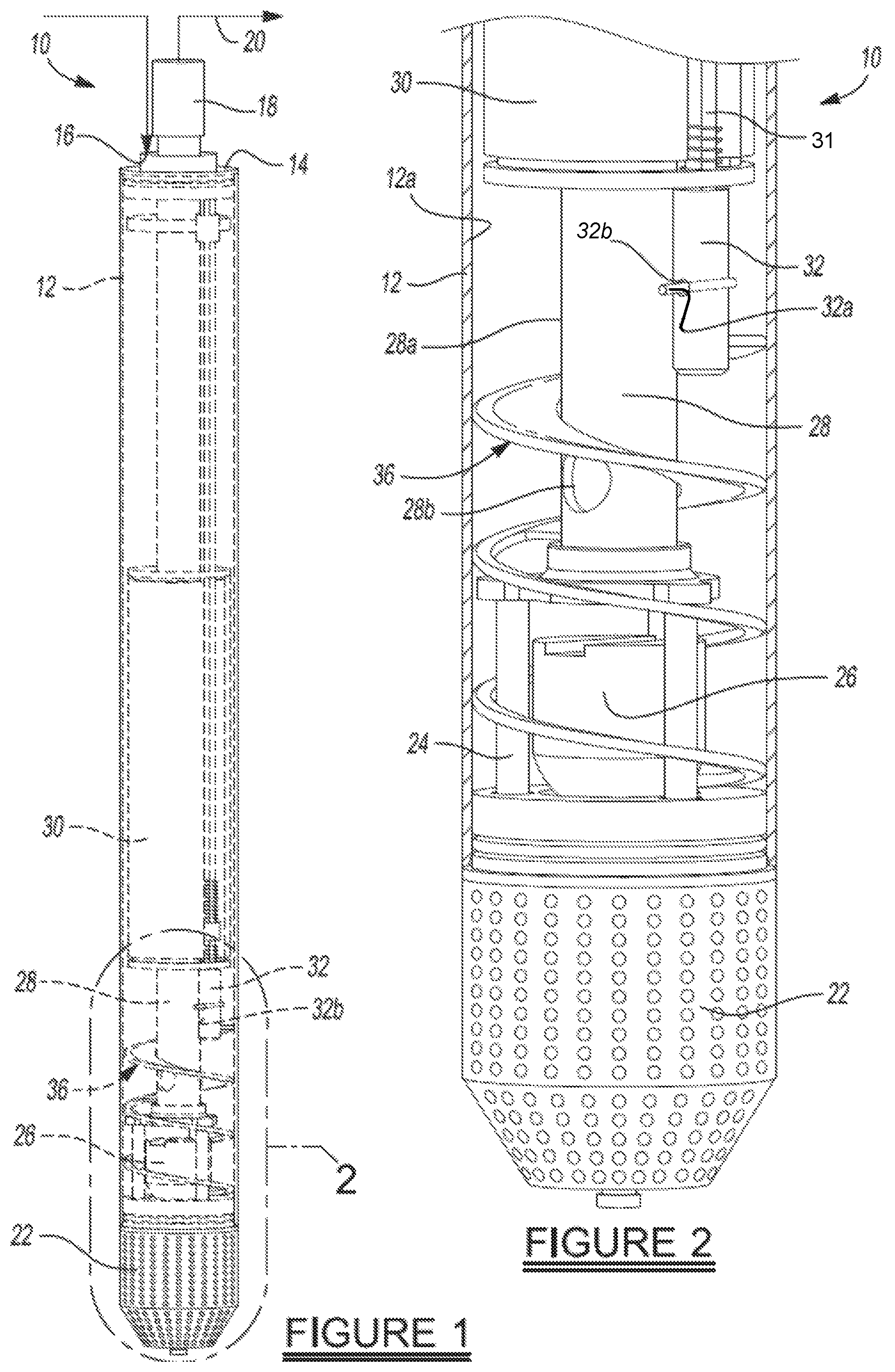 Patent US12378975 Figure 1 – Pneumatic fluid pump with dual rotational swirling cleaning action