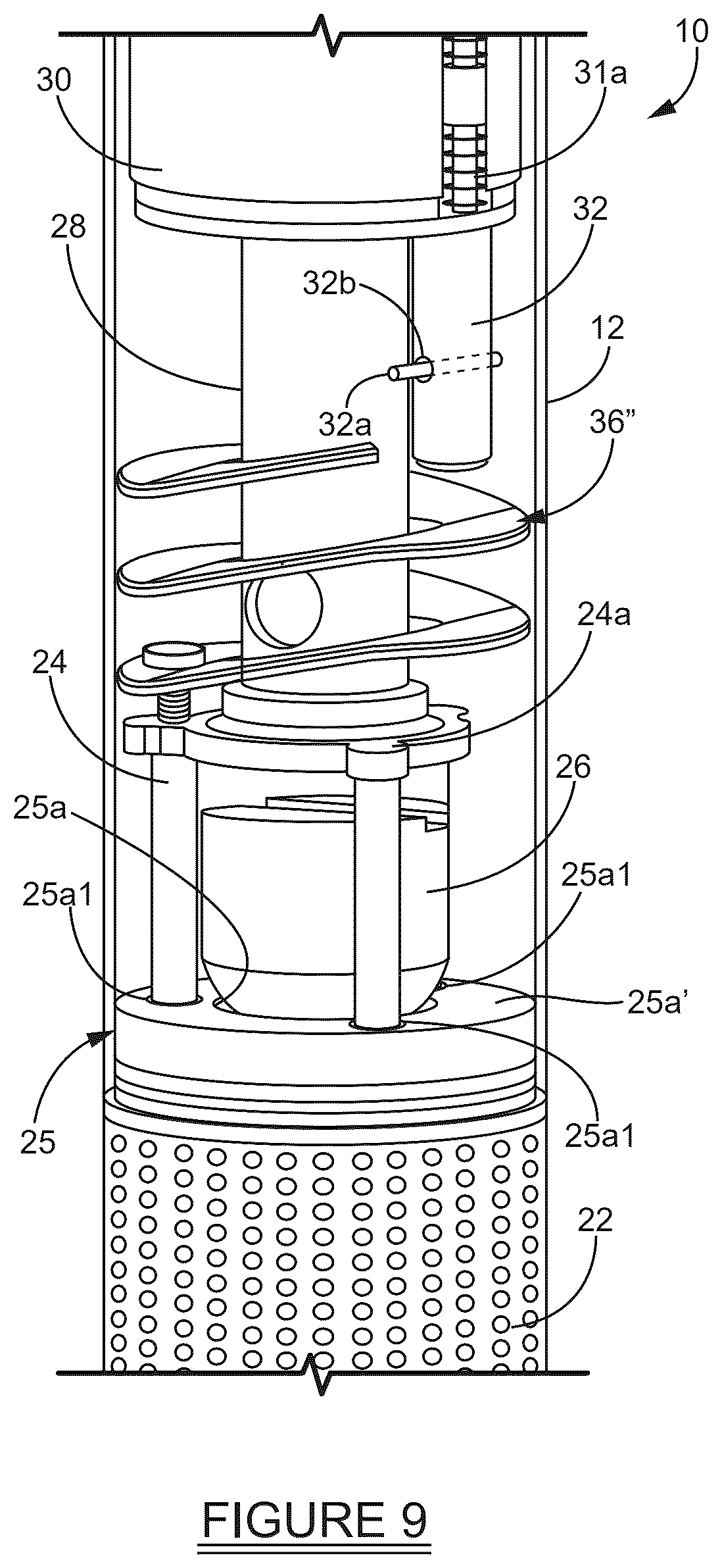 Patent US12378975 Figure 6 – Pneumatic fluid pump with dual rotational swirling cleaning action