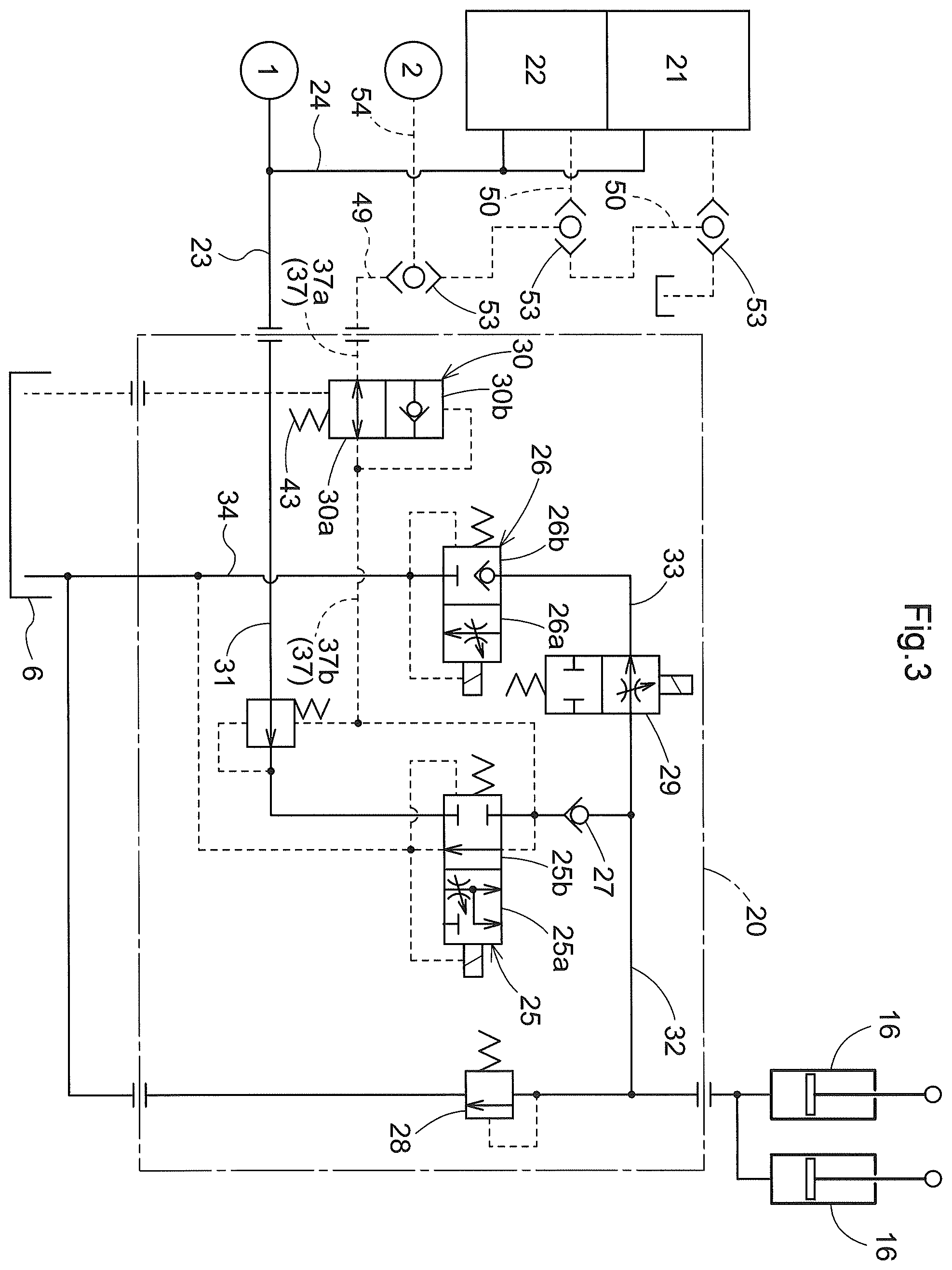 Patent US12378976 Figure 3 – Hydraulic system