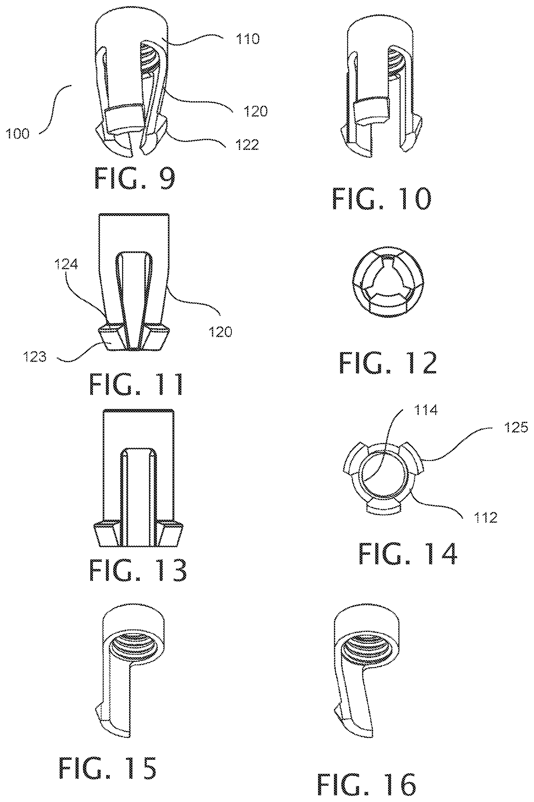 Patent US12378987 Figure 2 – Expandable collet bodies with sectional finger-based anti-rotation feature, clips inserts and systems thereof