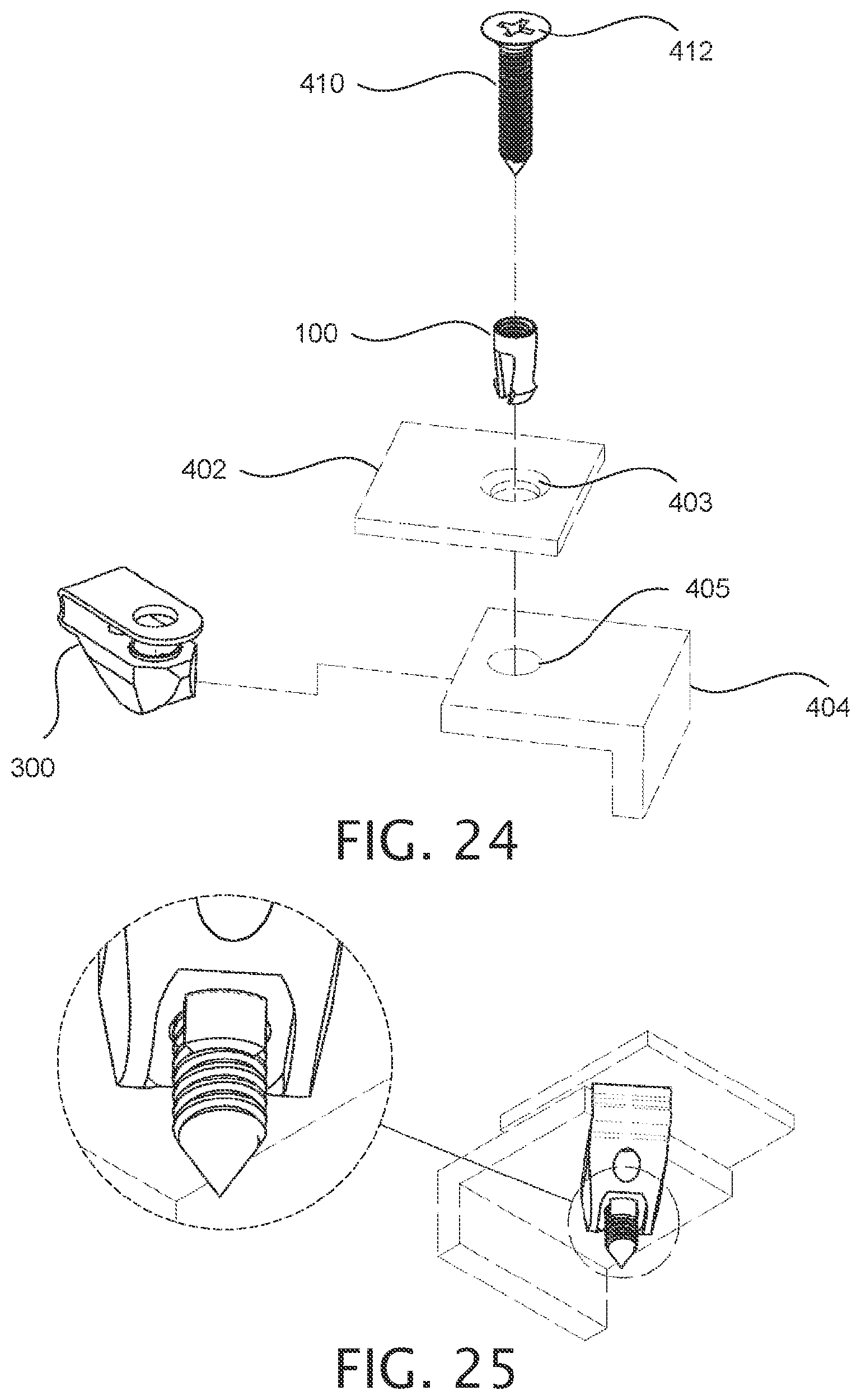 Patent US12378987 Figure 4 – Expandable collet bodies with sectional finger-based anti-rotation feature, clips inserts and systems thereof