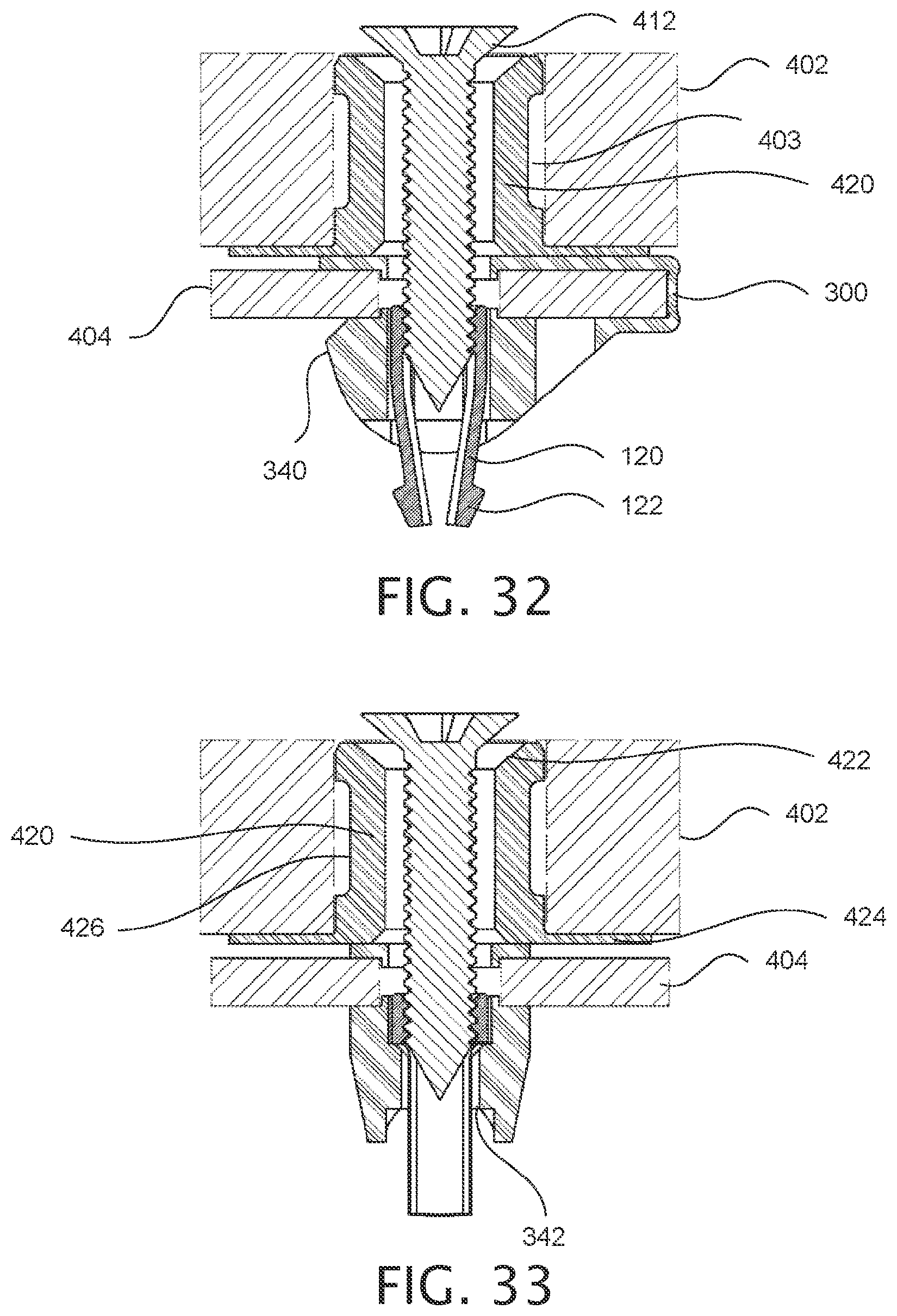 Patent US12378987 Figure 7 – Expandable collet bodies with sectional finger-based anti-rotation feature, clips inserts and systems thereof