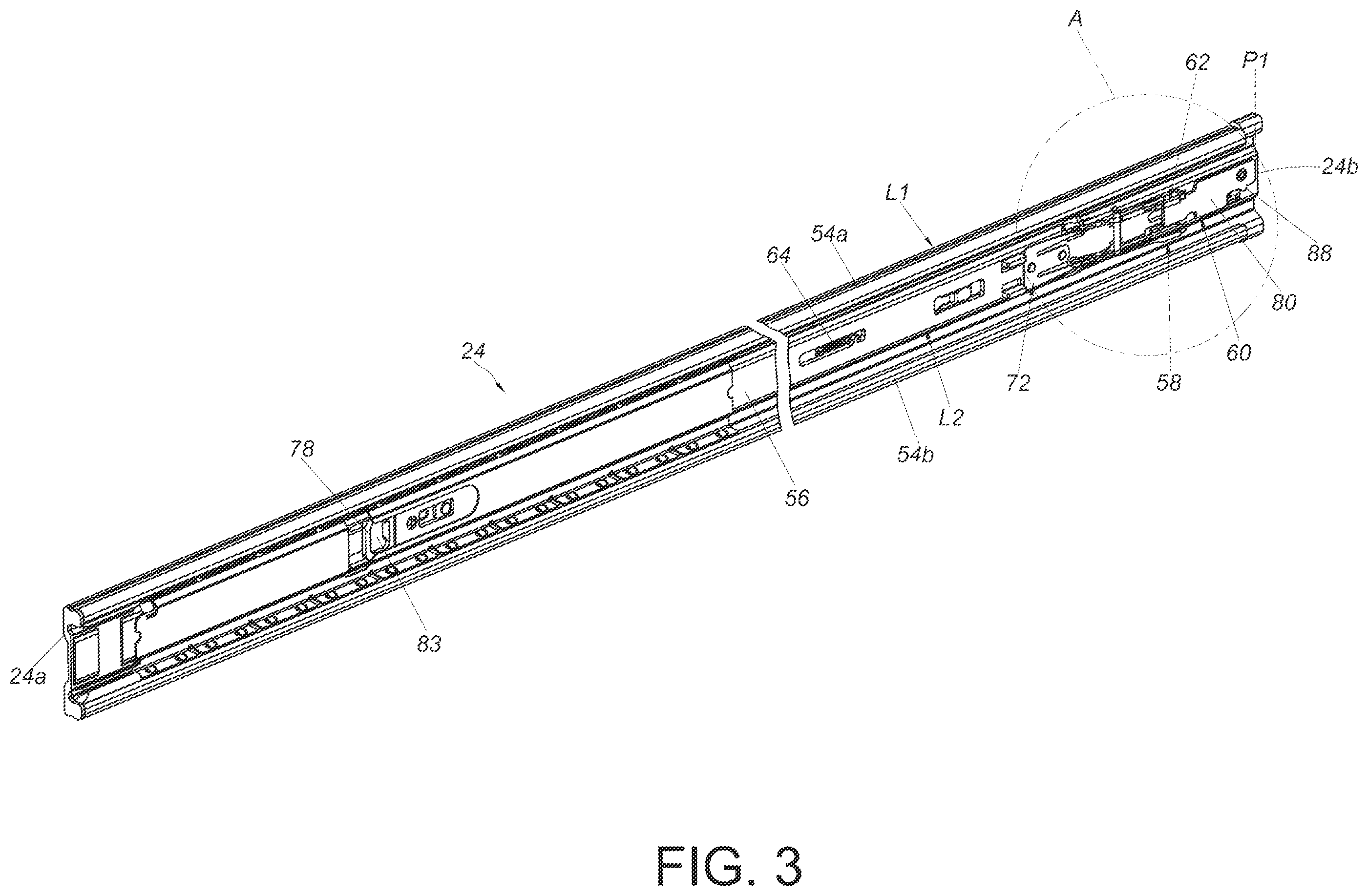 Patent US12378994 Figure 3 – Slide rail assembly