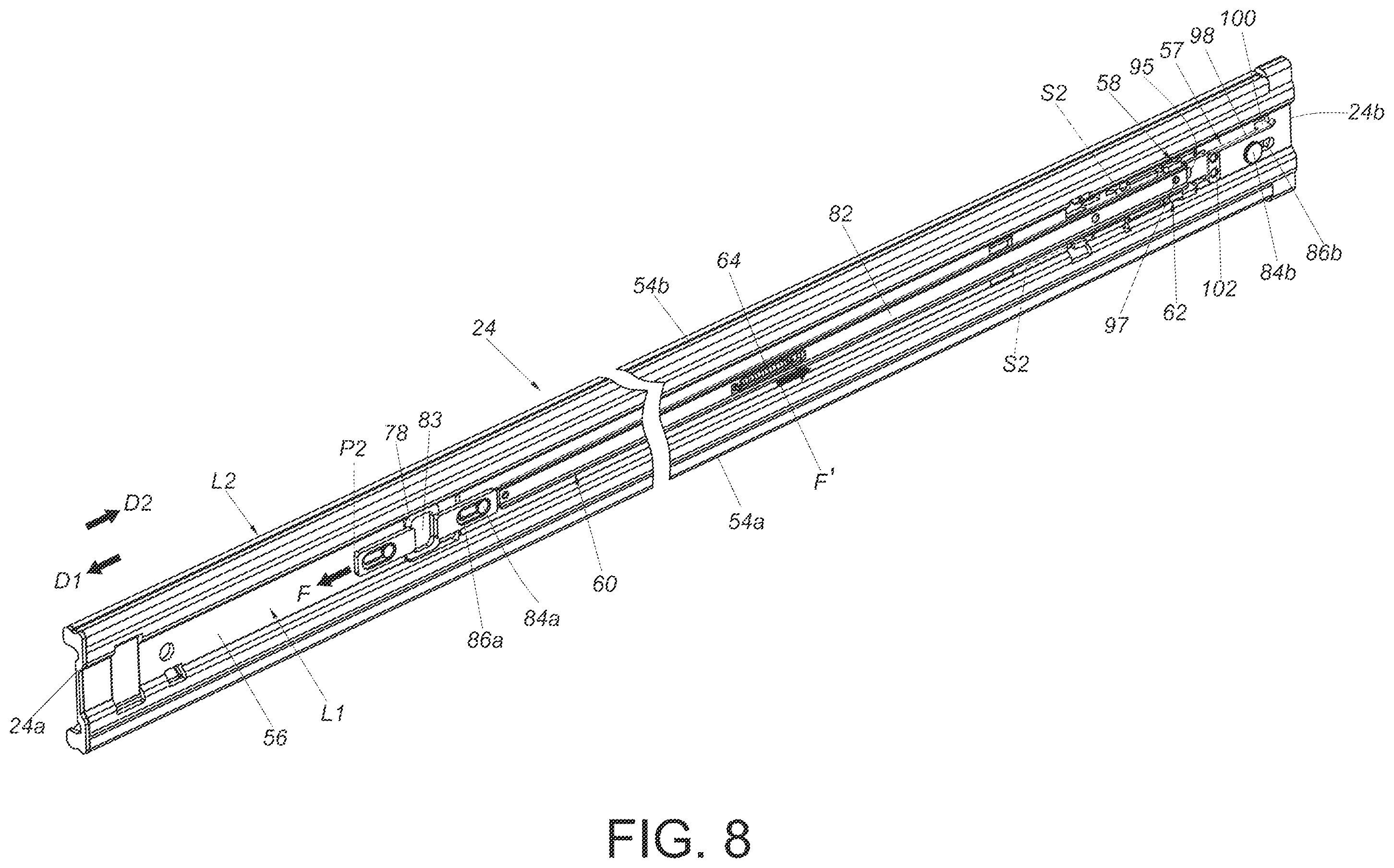 Patent US12378994 Figure 8 – Slide rail assembly