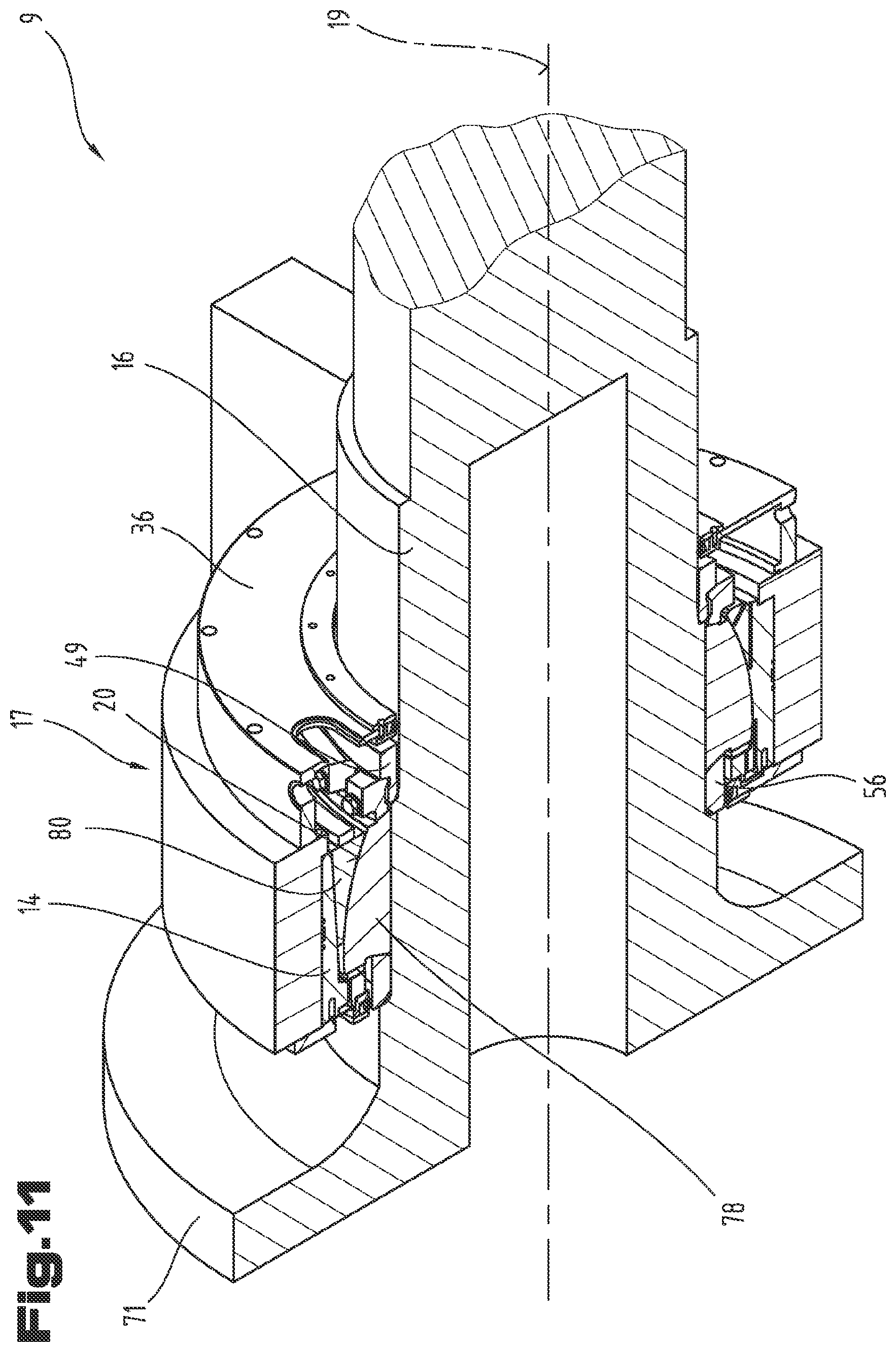 Patent US12378996 Figure 11 – Plain bearing arrangement and nacelle equipped with a plain bearing arrangement for a wind turbine
