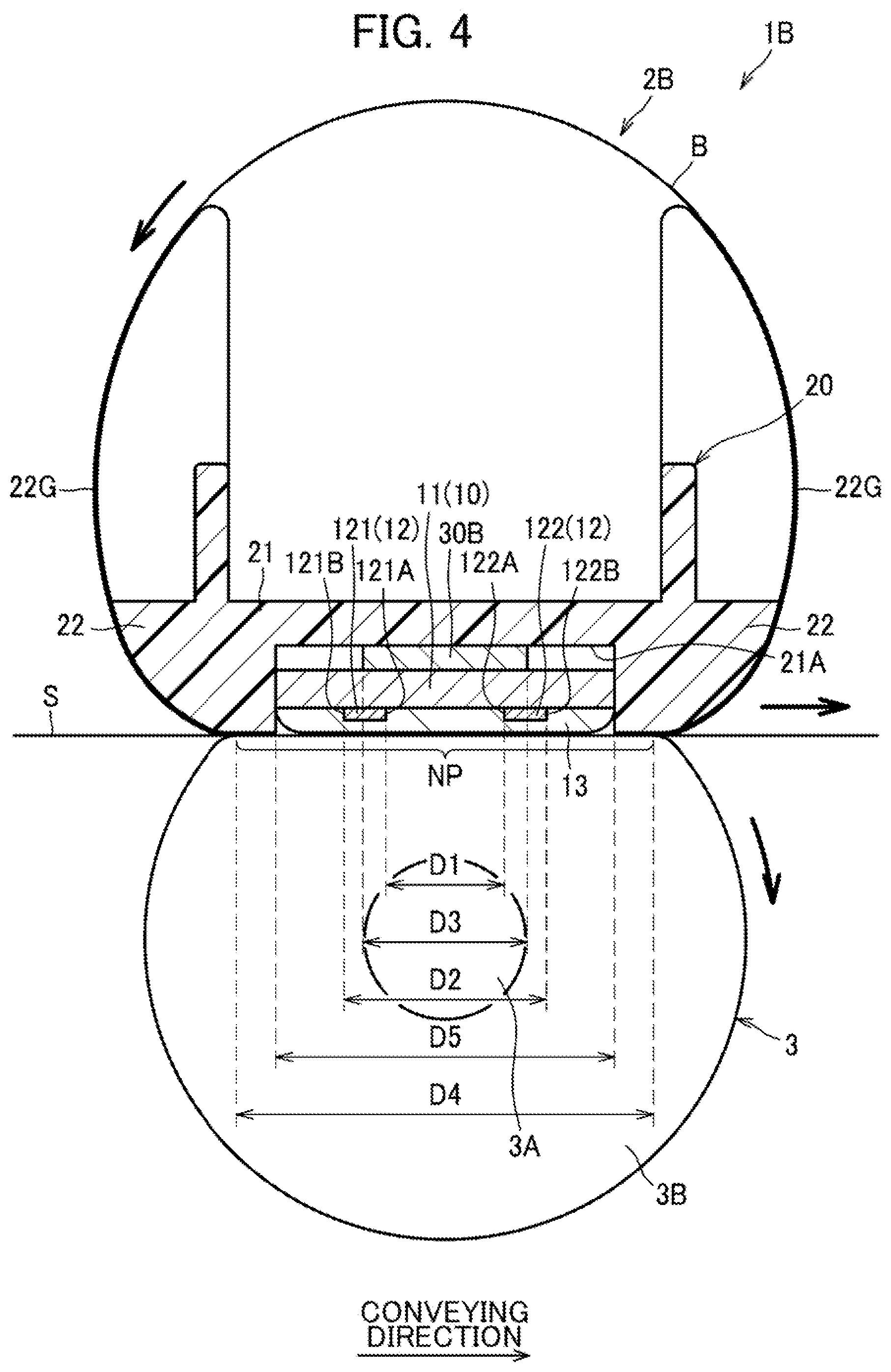 Patent US12386297 Figure 4 – Fixing device including heater in which first and second resistance heating elements are positioned apart from each other on first surface of substrate by predetermined distance in conveying direction