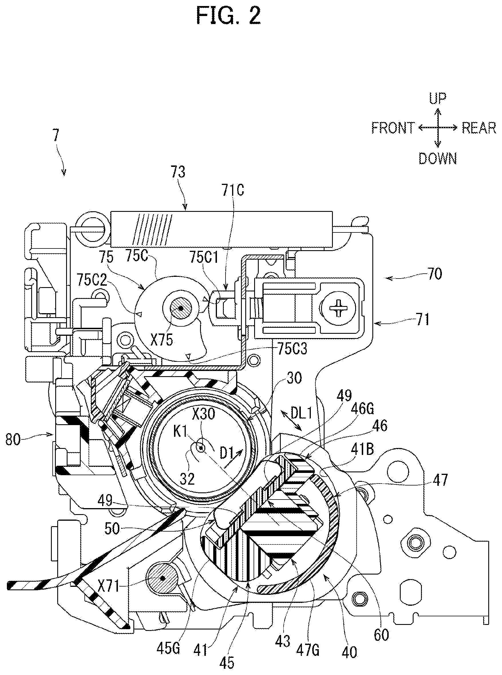 Patent US12386298 Figure 2 – Fixing device including elastic plate for nipping endless belt in cooperation with heating roller, and holder having supporting surfaces for supporting elastic plate