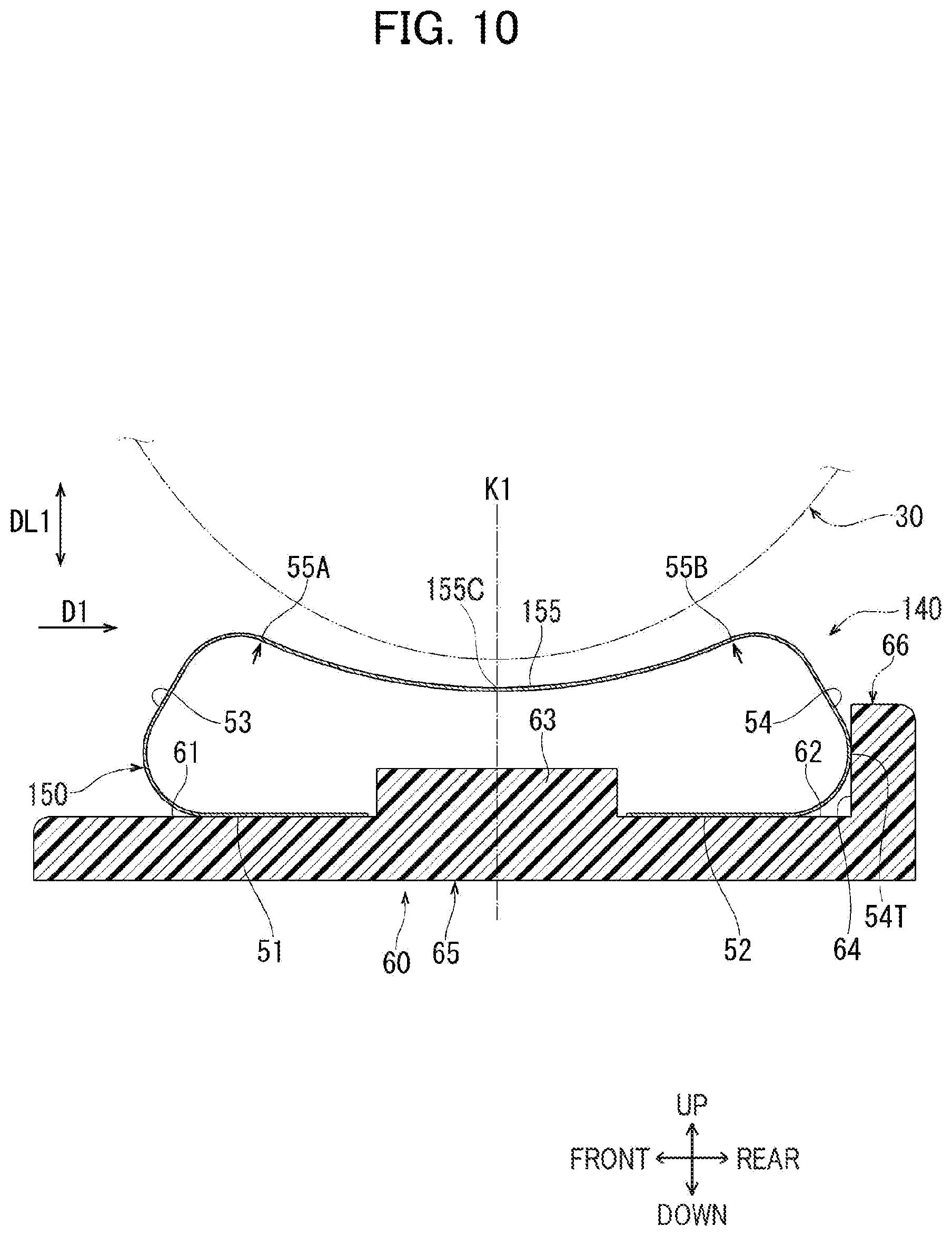 Patent US12386298 Figure 10 – Fixing device including elastic plate for nipping endless belt in cooperation with heating roller, and holder having supporting surfaces for supporting elastic plate