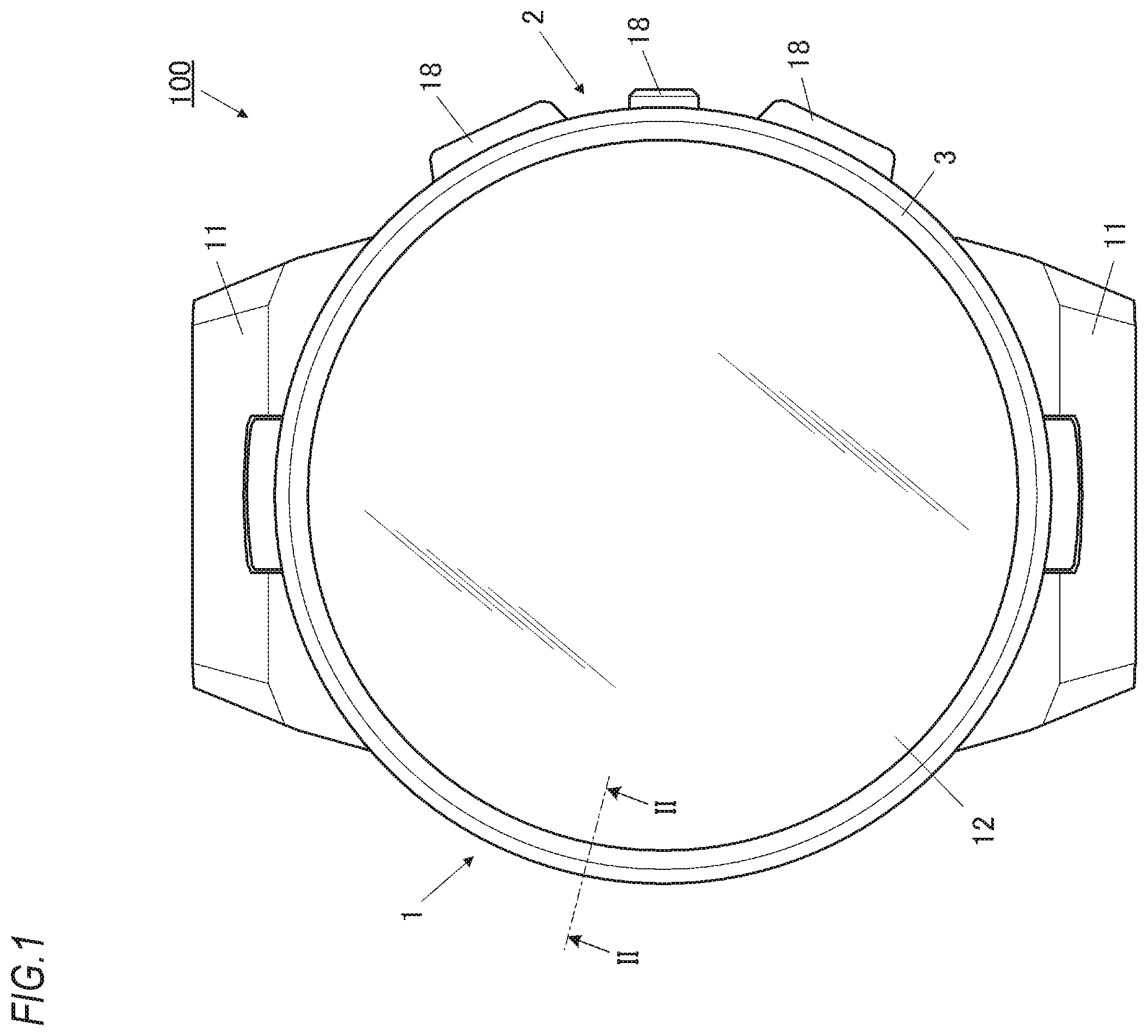 Patent US12386315 Figure 1 – Case and timepiece