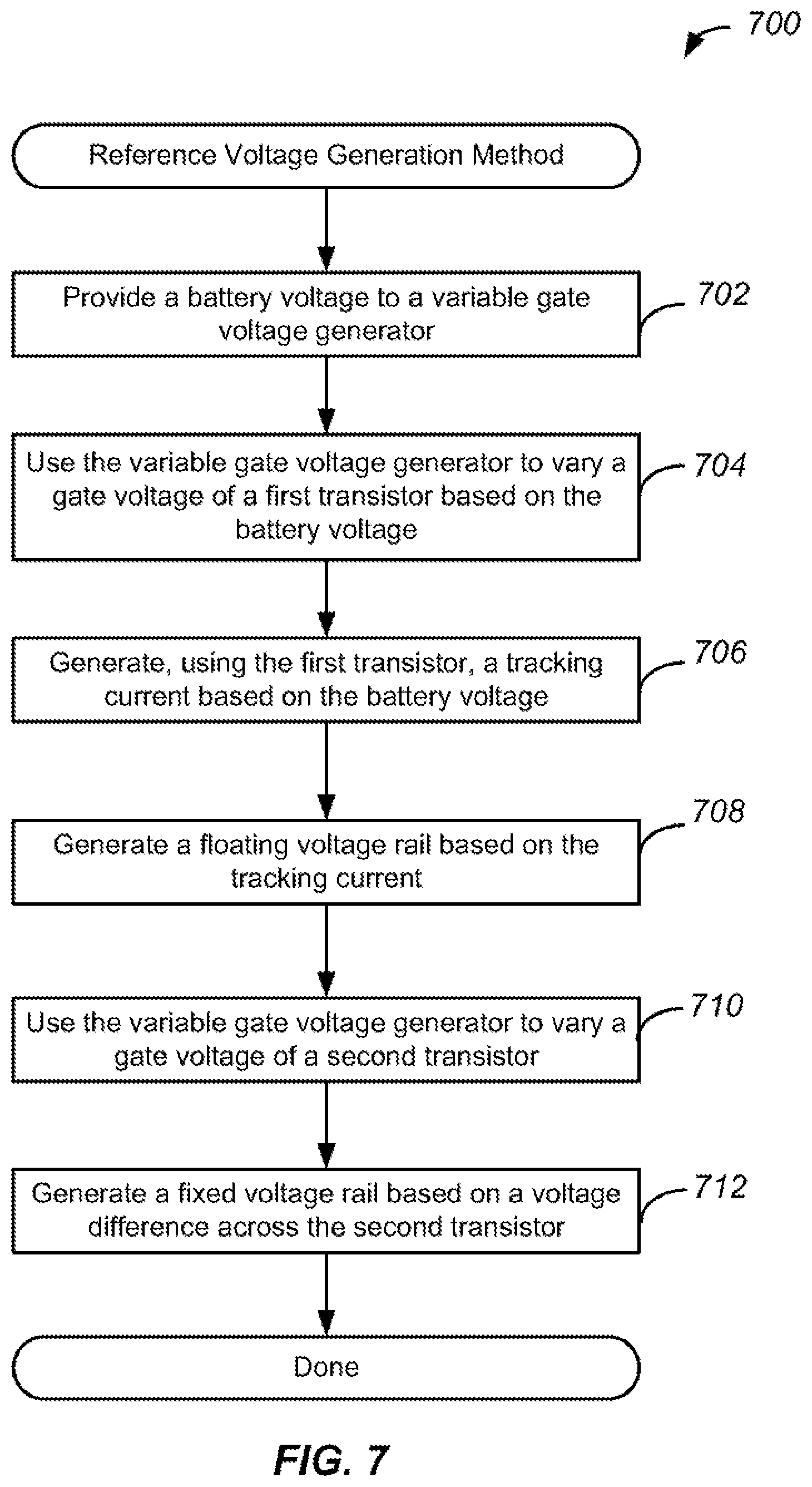 Patent US12386377 Figure 7 – Systems, methods, and devices for multi-reference voltage generators