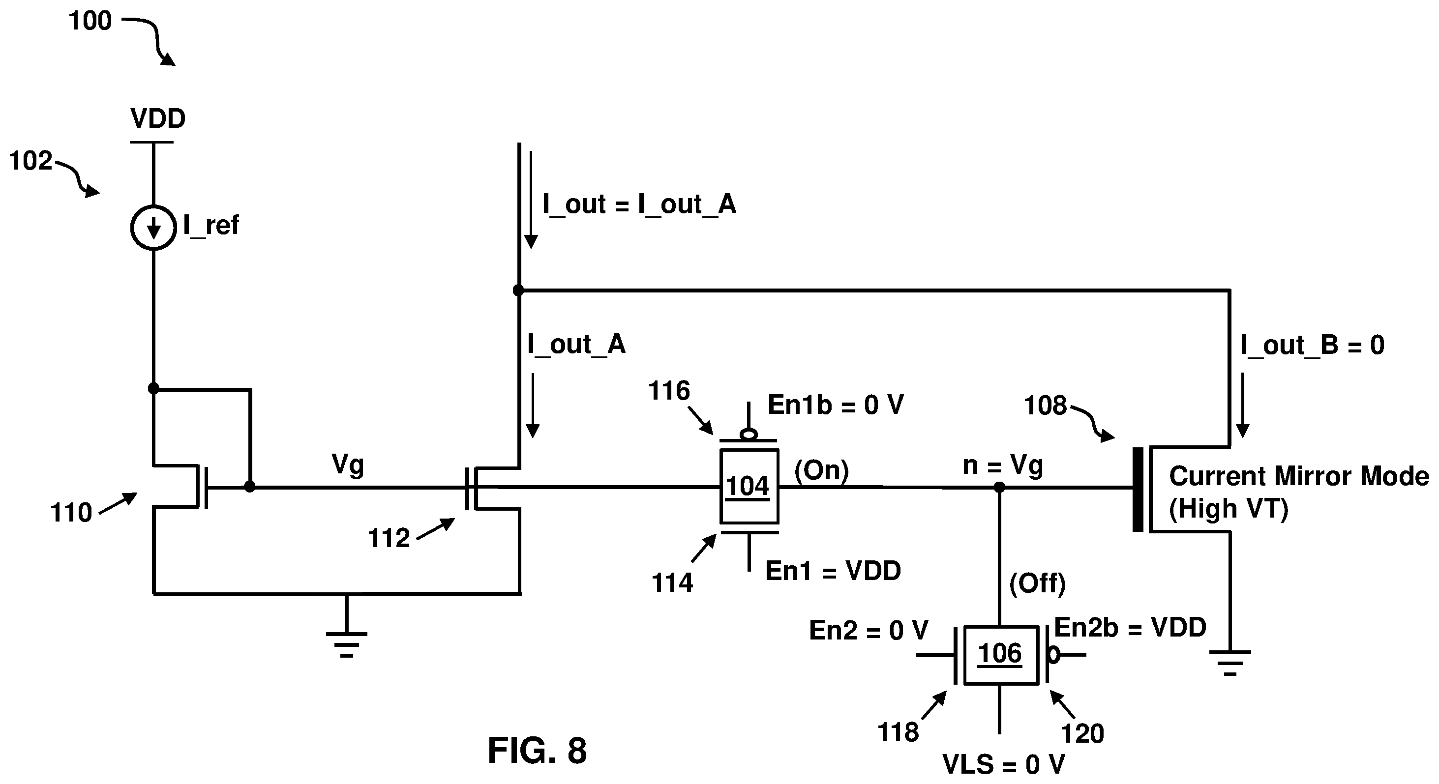 Patent US12386379 Figure 8 – Non-volatile current mirror circuit with programmable transistor