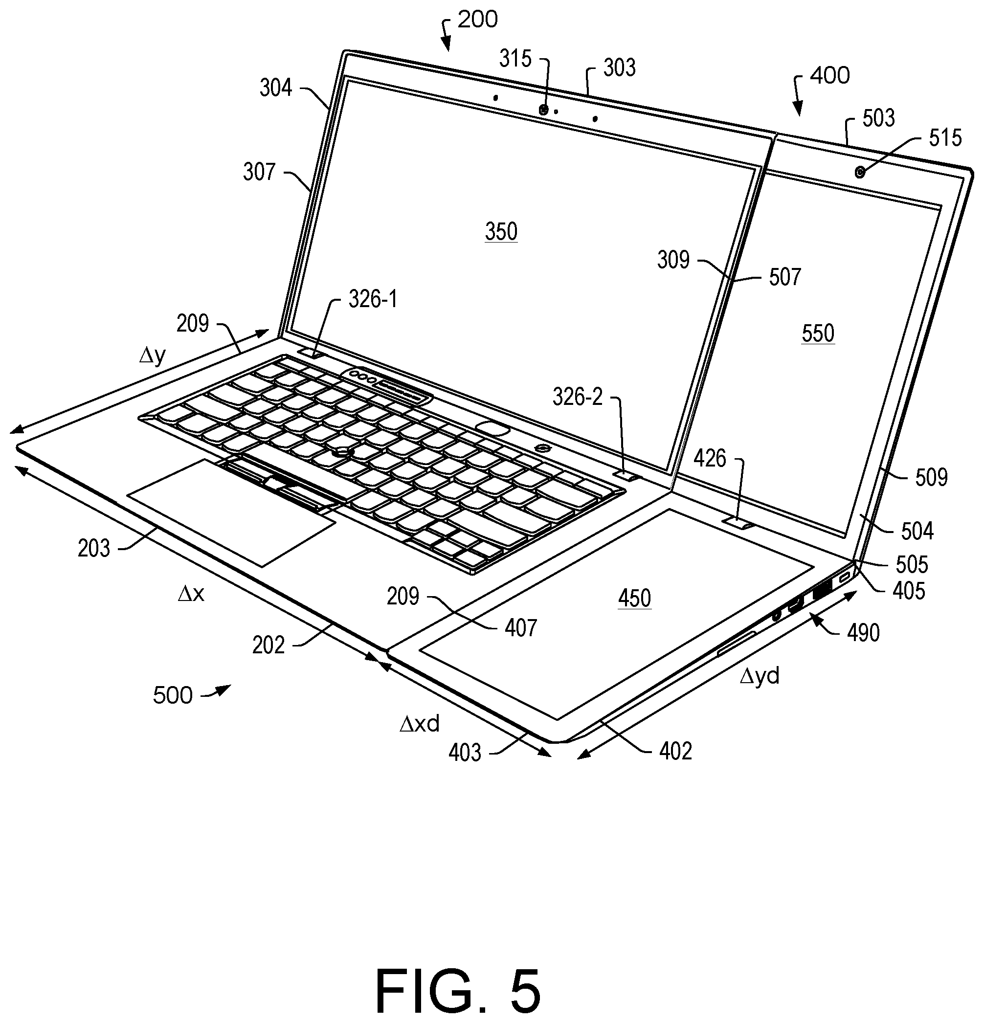 Patent US12386389 Figure 5 – Computing device and dock assembly