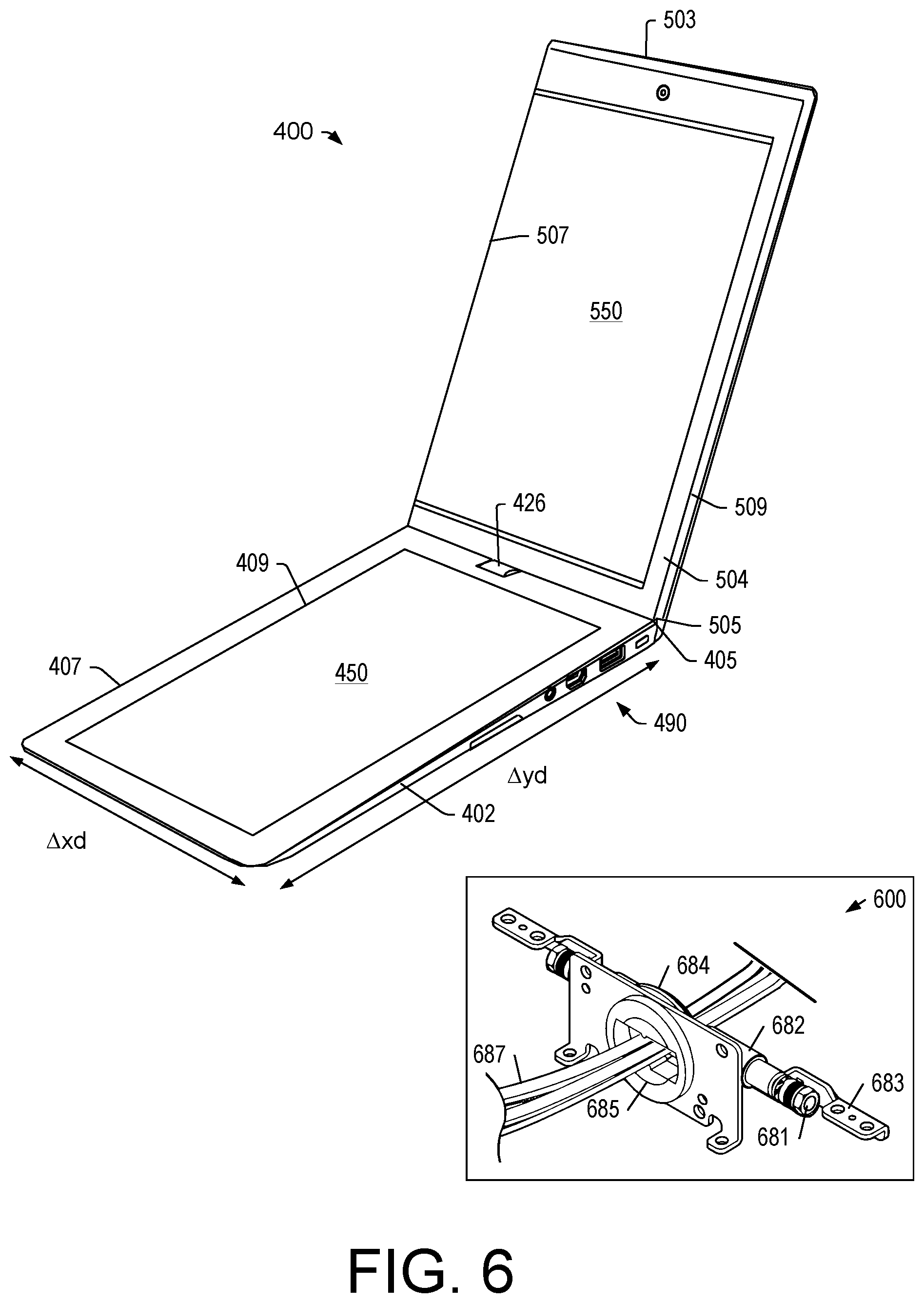 Patent US12386389 Figure 6 – Computing device and dock assembly
