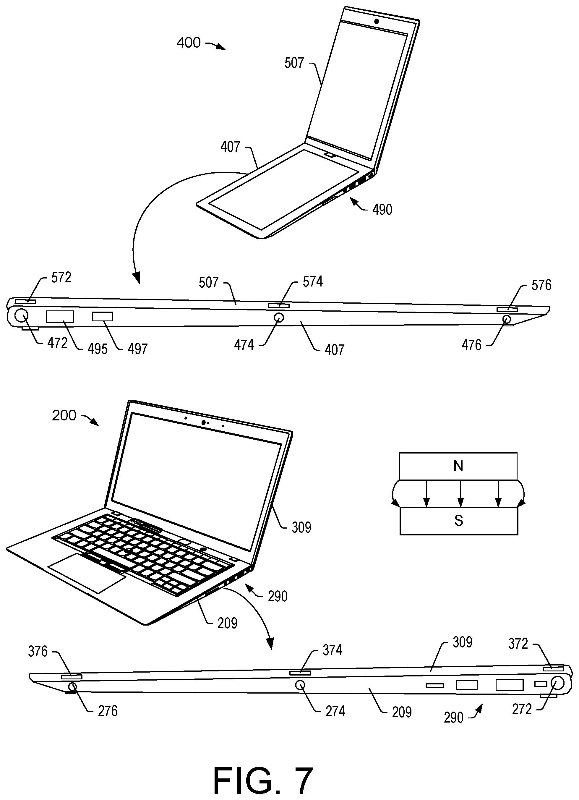 Patent US12386389 Figure 7 – Computing device and dock assembly