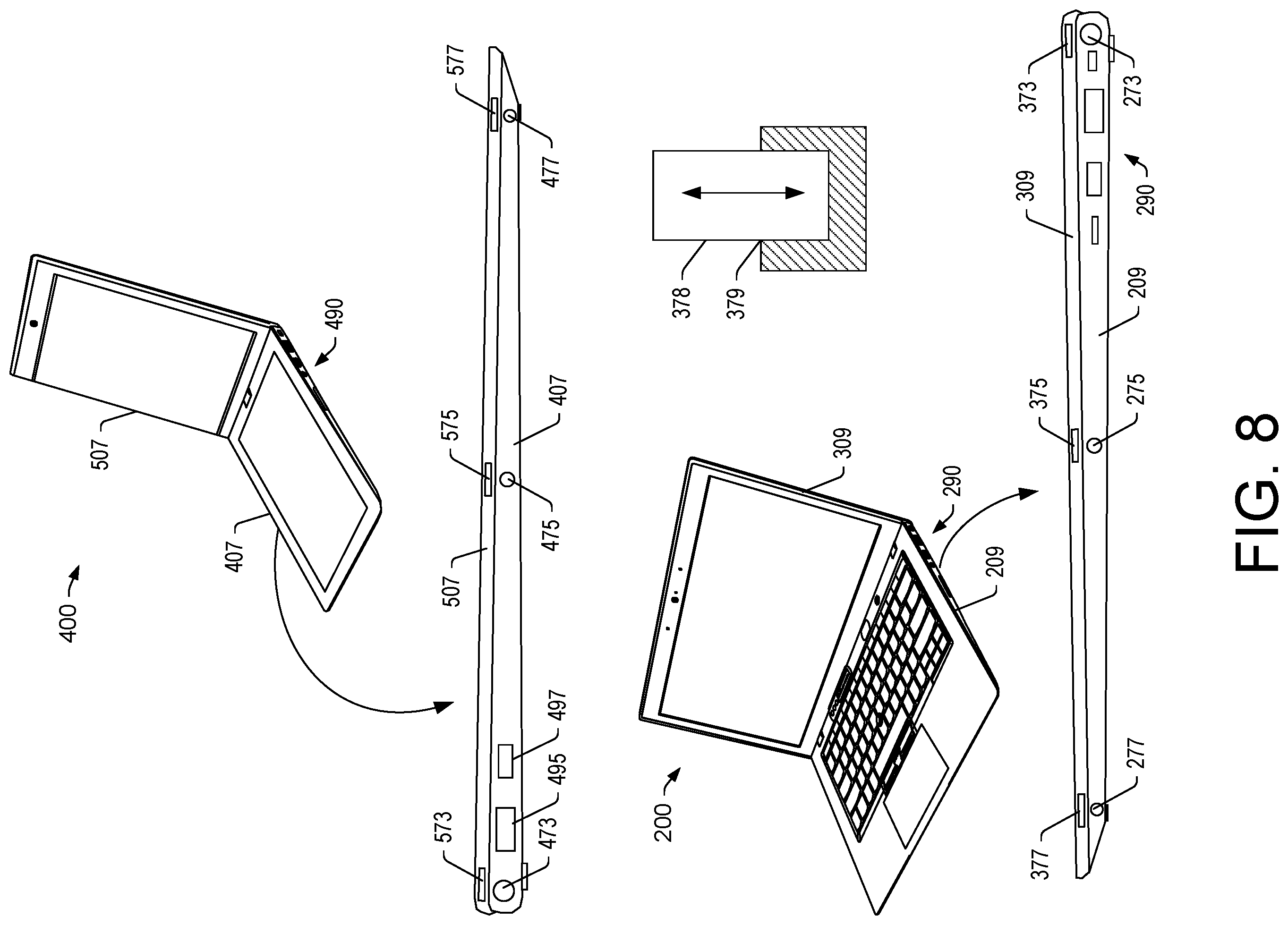 Patent US12386389 Figure 8 – Computing device and dock assembly