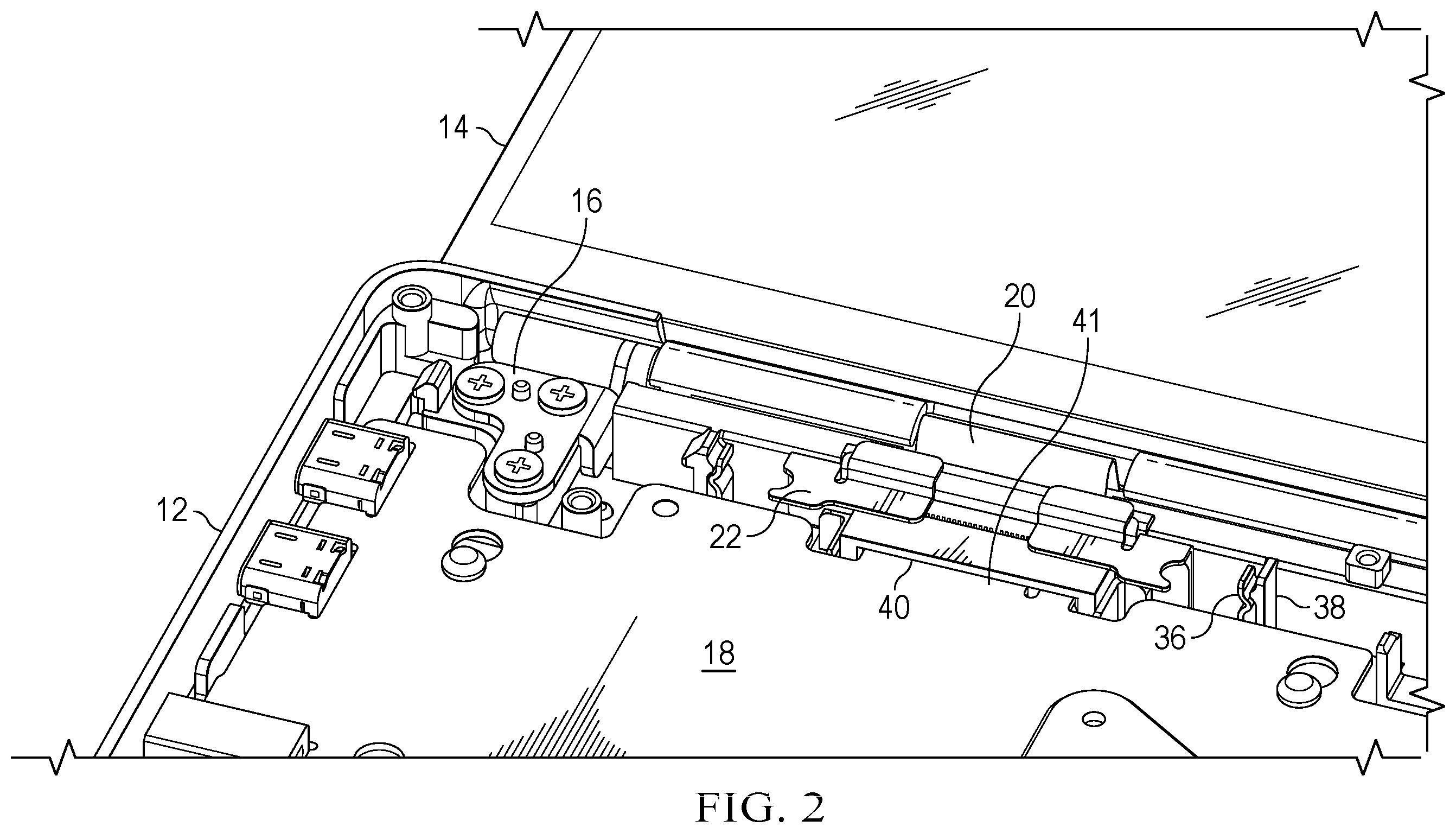 Patent US12386400 Figure 2 – Information handling system cable backplane with snap in cable retention
