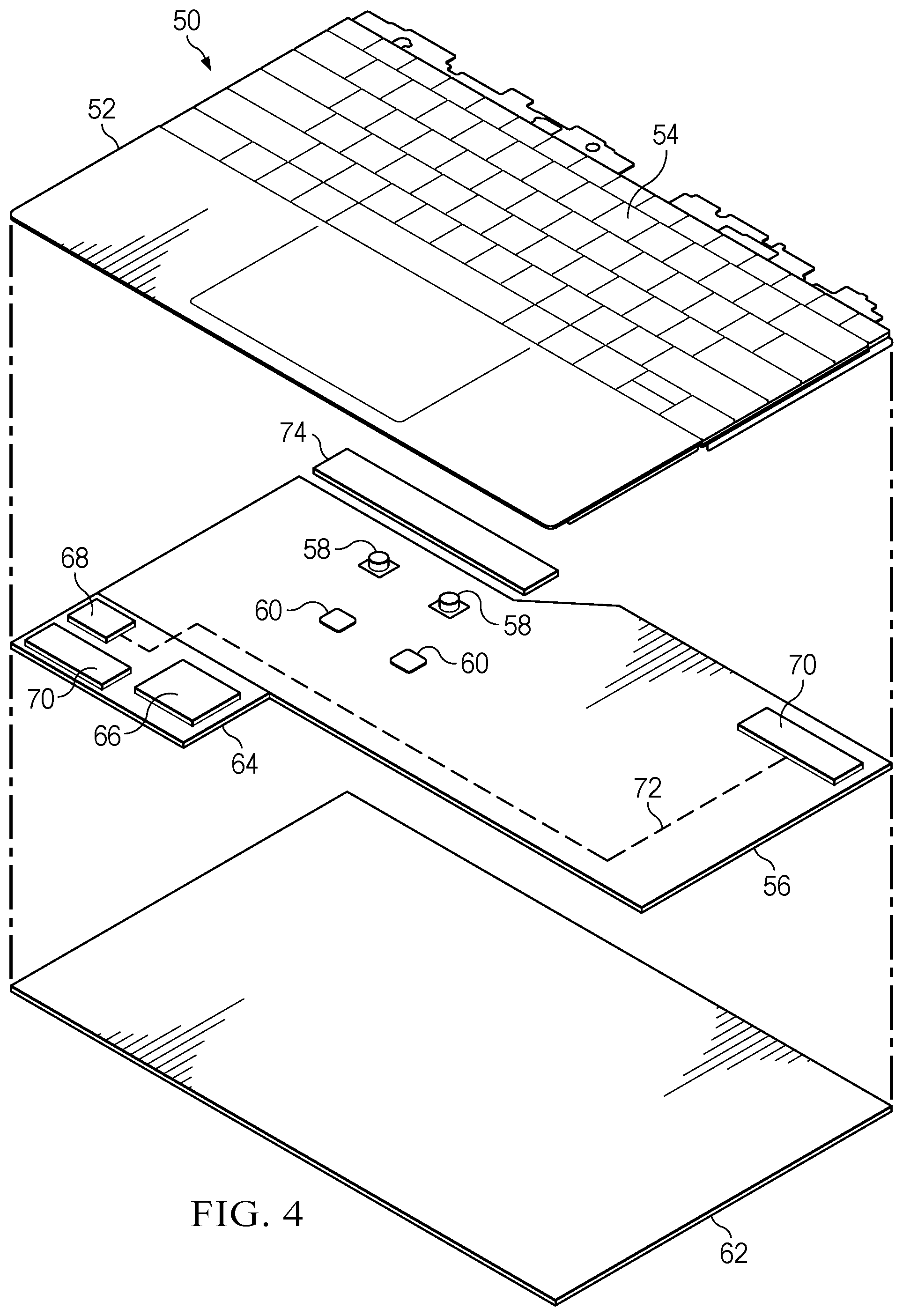 Patent US12386400 Figure 4 – Information handling system cable backplane with snap in cable retention