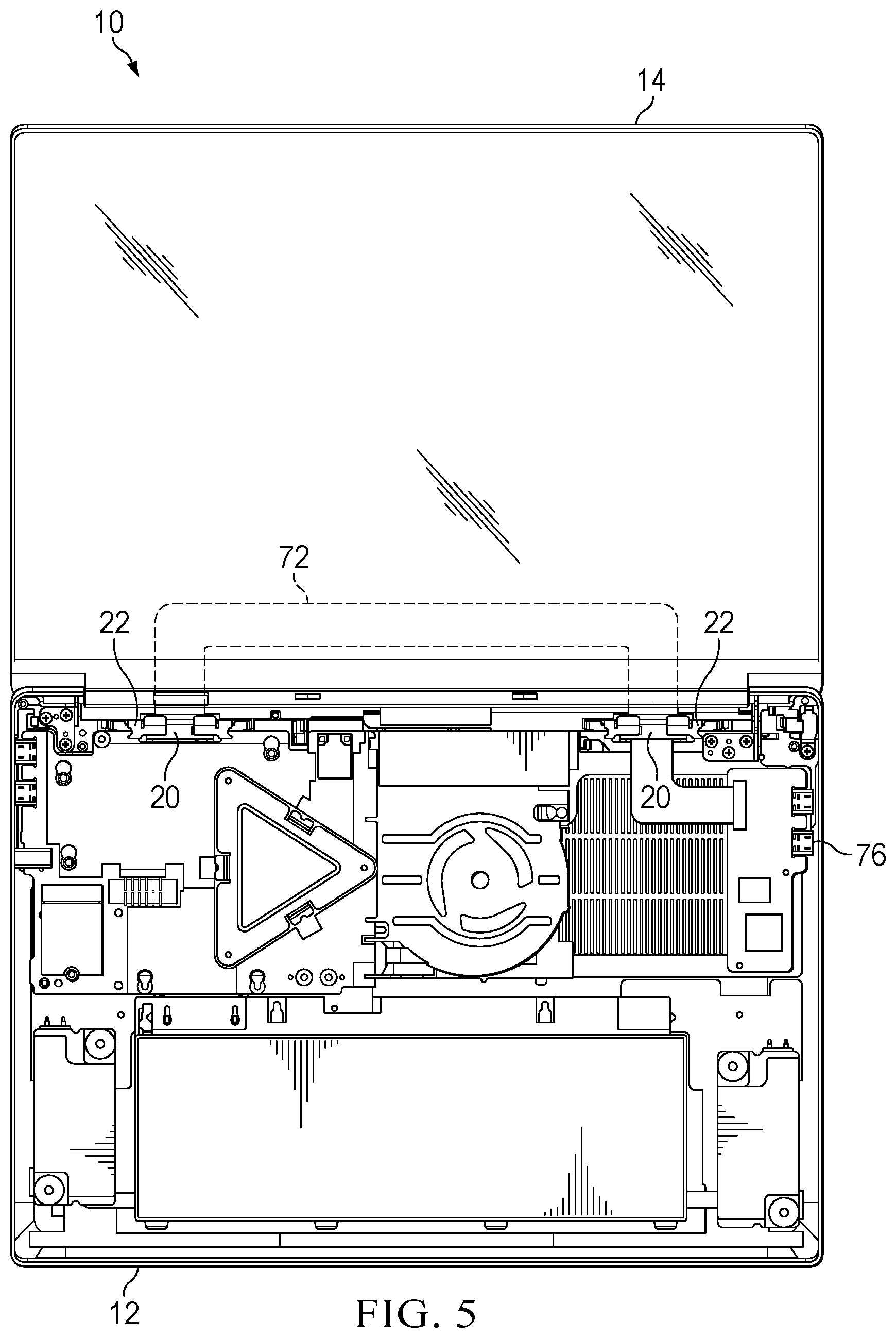 Patent US12386400 Figure 5 – Information handling system cable backplane with snap in cable retention