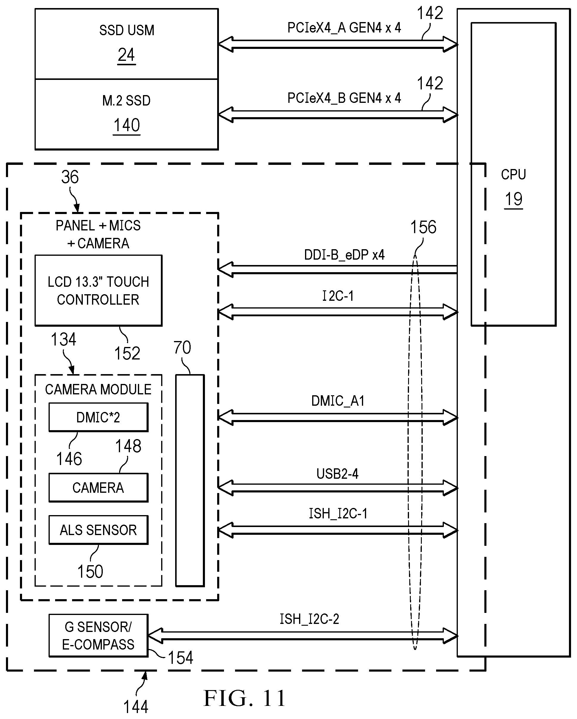 Patent US12386400 Figure 10 – Information handling system cable backplane with snap in cable retention