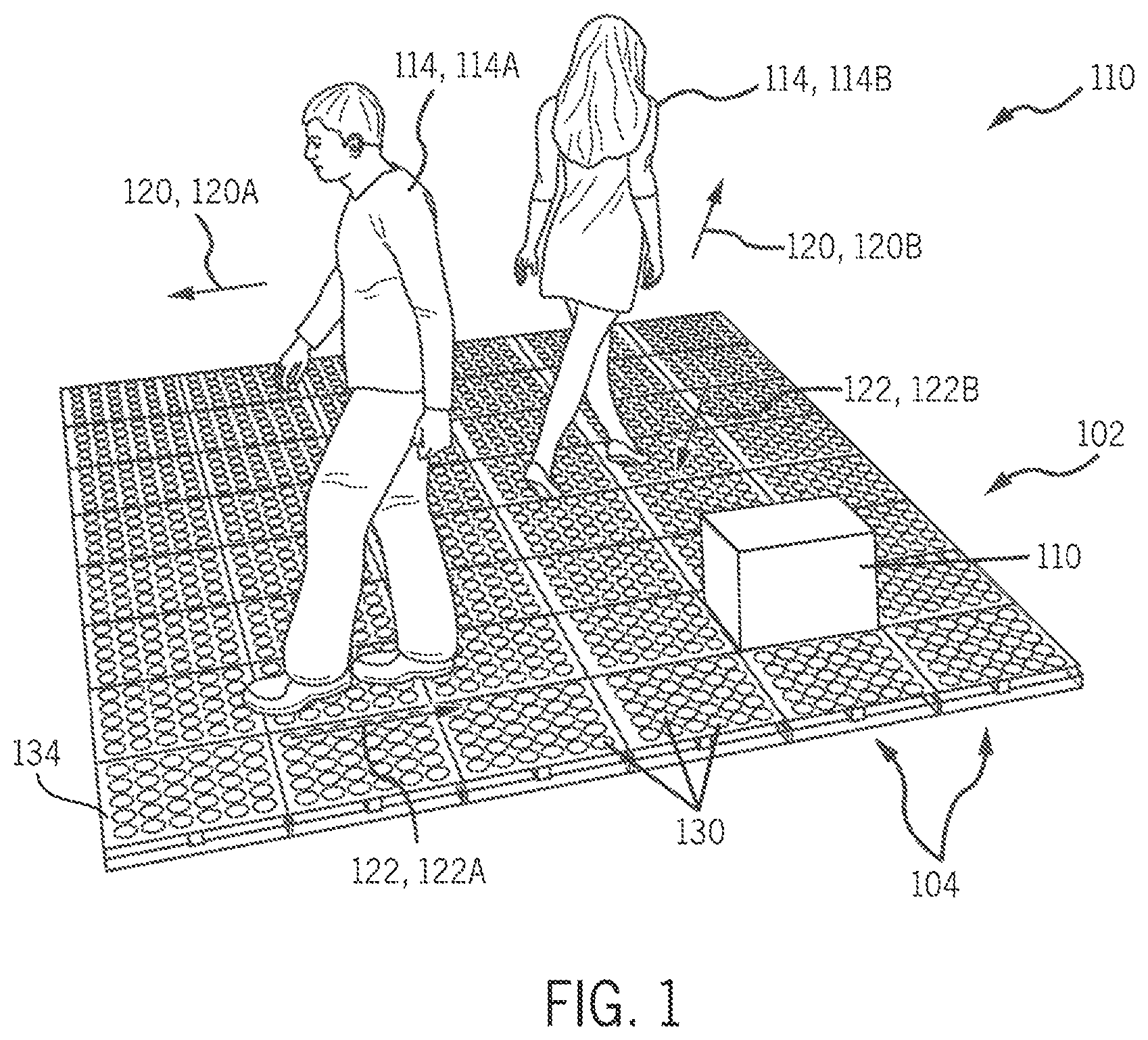 Patent US12386413 Figure 1 – Modular omnidirectional actuated floors providing an interactive user experience