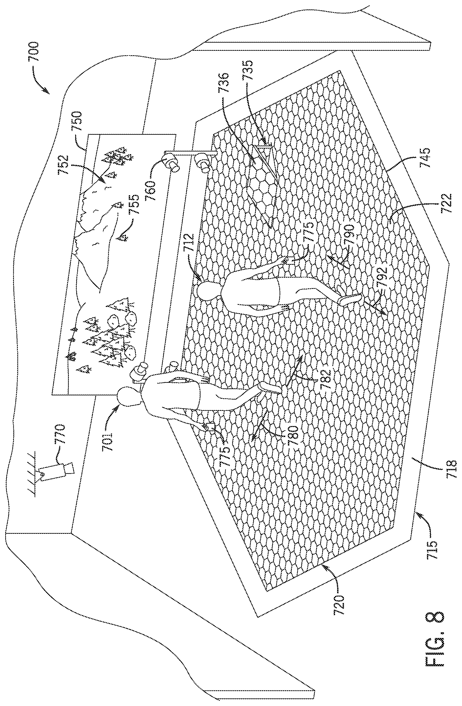 Patent US12386413 Figure 8 – Modular omnidirectional actuated floors providing an interactive user experience