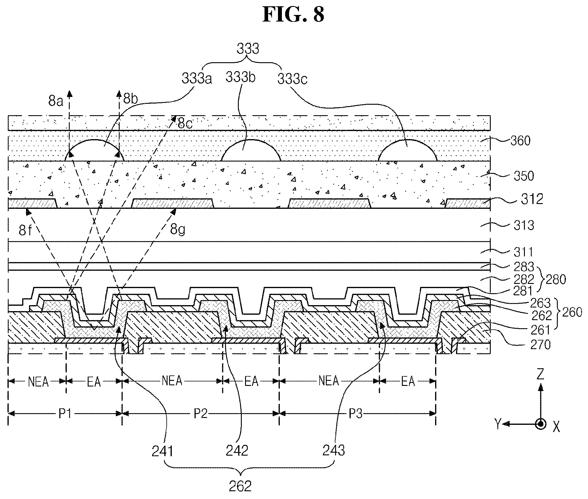 Patent US12386473 Figure 7 – Display device including a barrier layer to block light