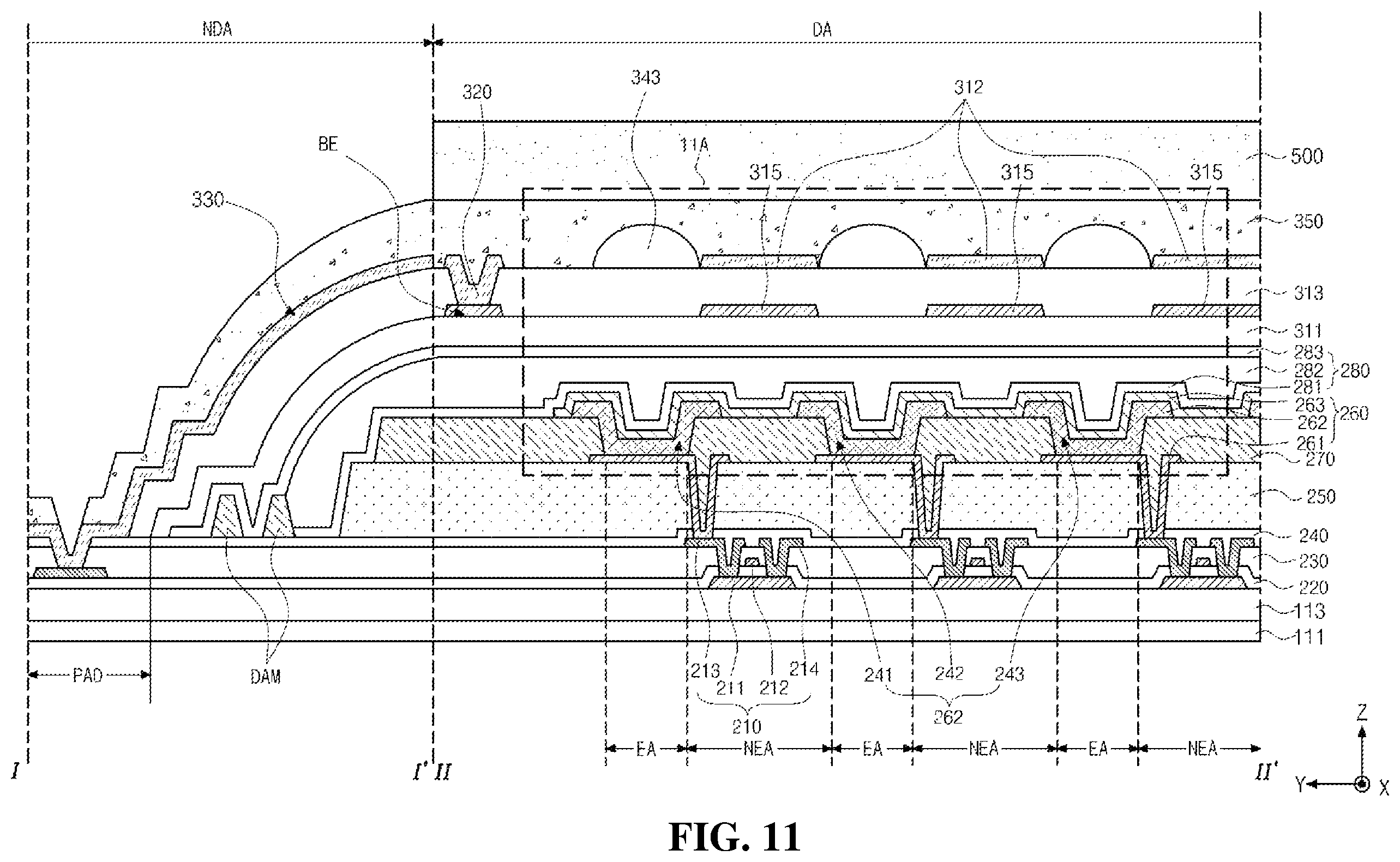Patent US12386473 Figure 9 – Display device including a barrier layer to block light