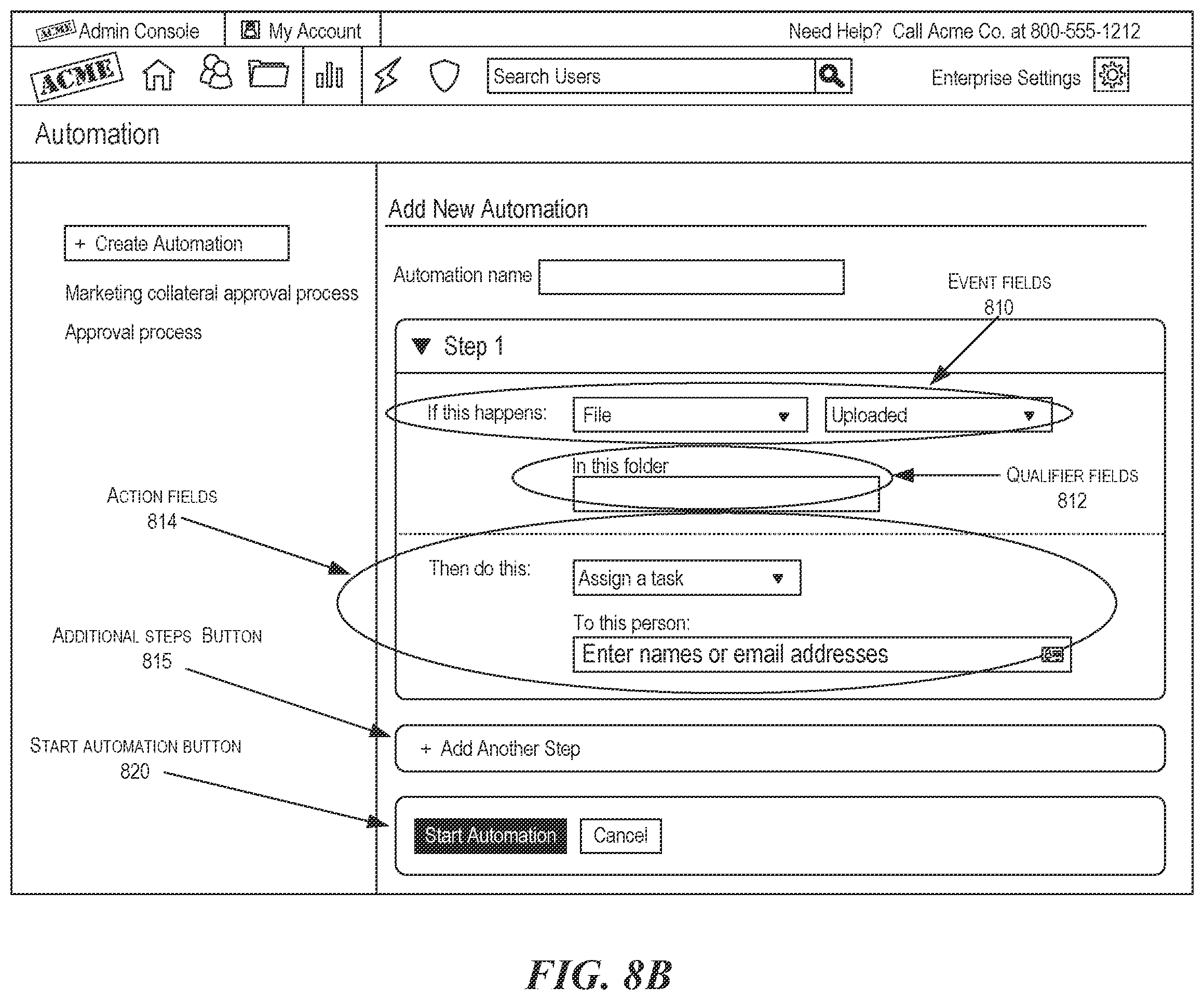 Patent US12386475 Figure 8 – System and methods for configuring event-based automation in cloud-based collaboration platforms