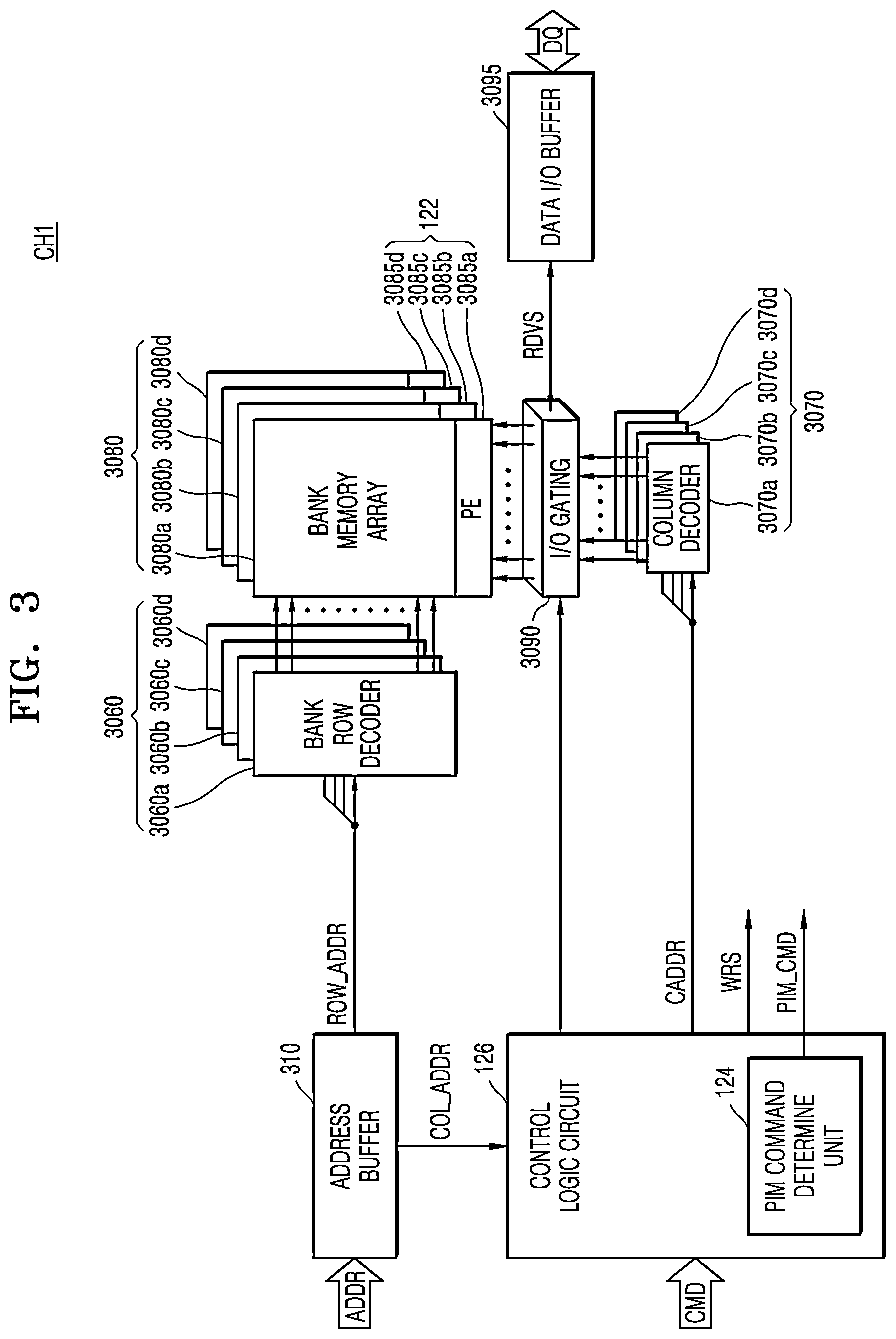 Patent US12386545 Figure 3 – Memory device for reducing timing parameters and power consumption for internal processing operation and method of implementing the same