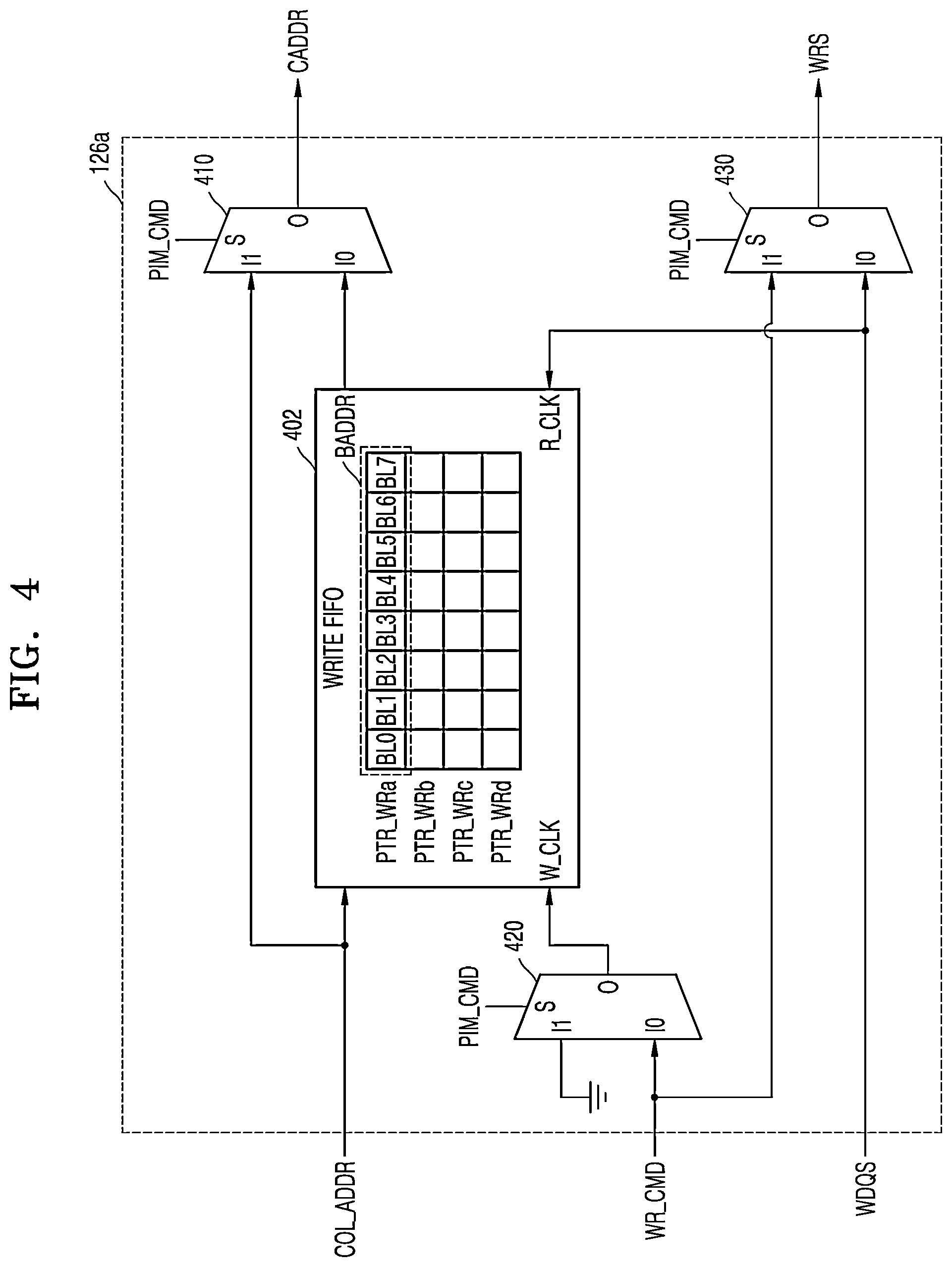 Patent US12386545 Figure 4 – Memory device for reducing timing parameters and power consumption for internal processing operation and method of implementing the same
