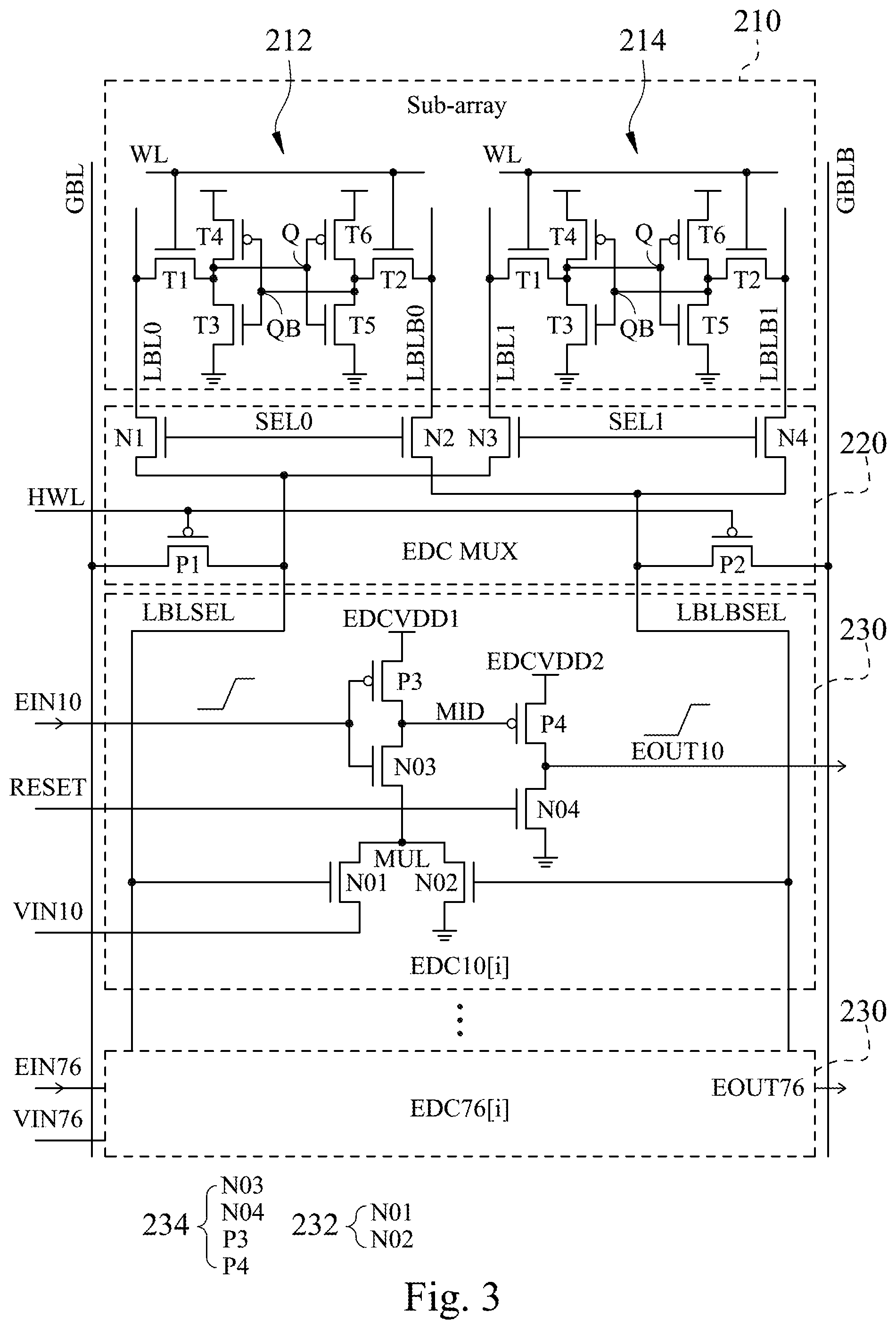 Patent US12386592 Figure 3 – Memory array structure with dynamic differential-reference based readout scheme for computing-in-memory applications, dynamic differential-reference time-to-digital converter for computing-in-memory applications and computing method thereof