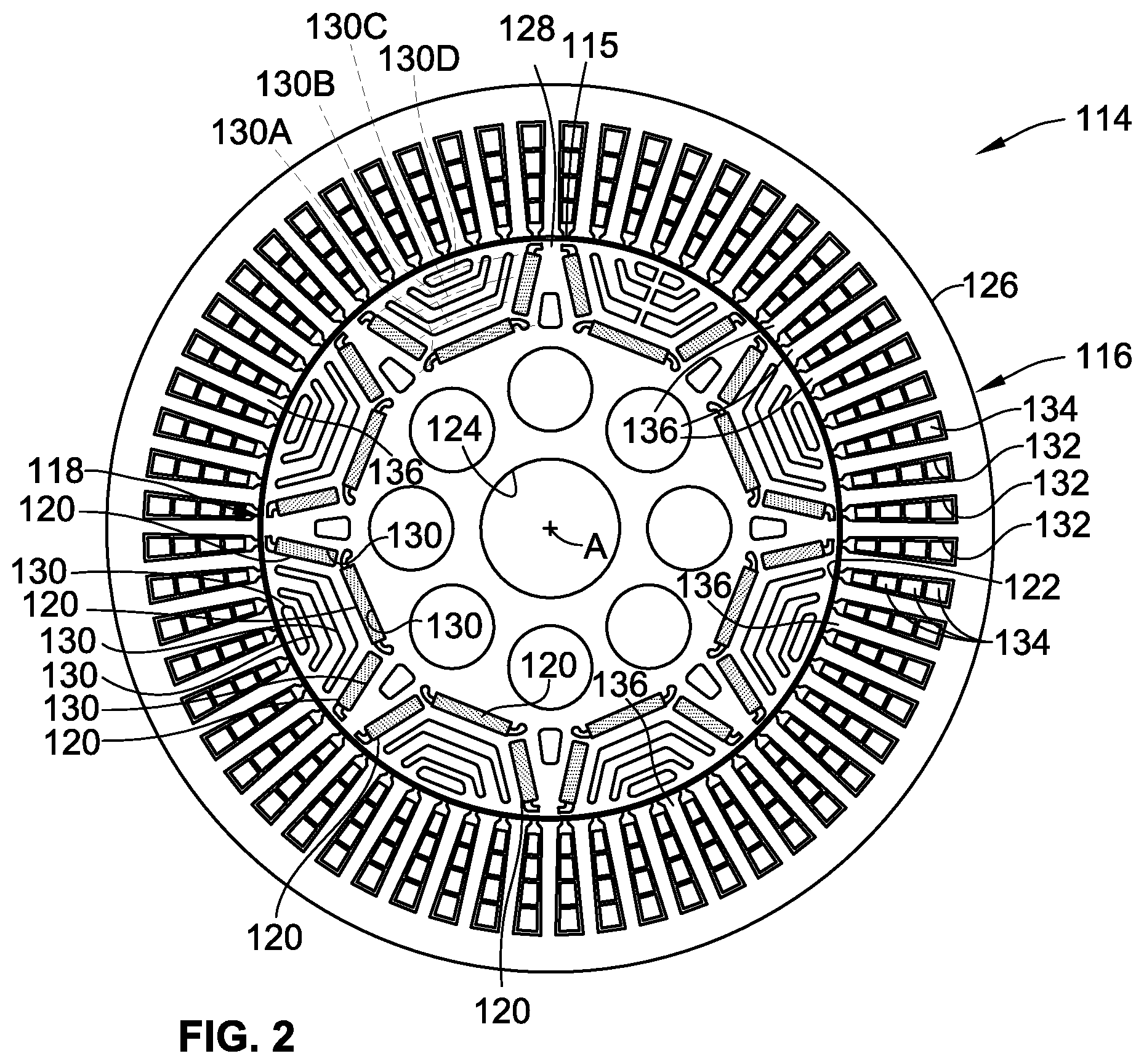 Patent US12395025 Figure 2 – Direct liquid cooling systems and methods for magnets of interior permanent magnet electric machines