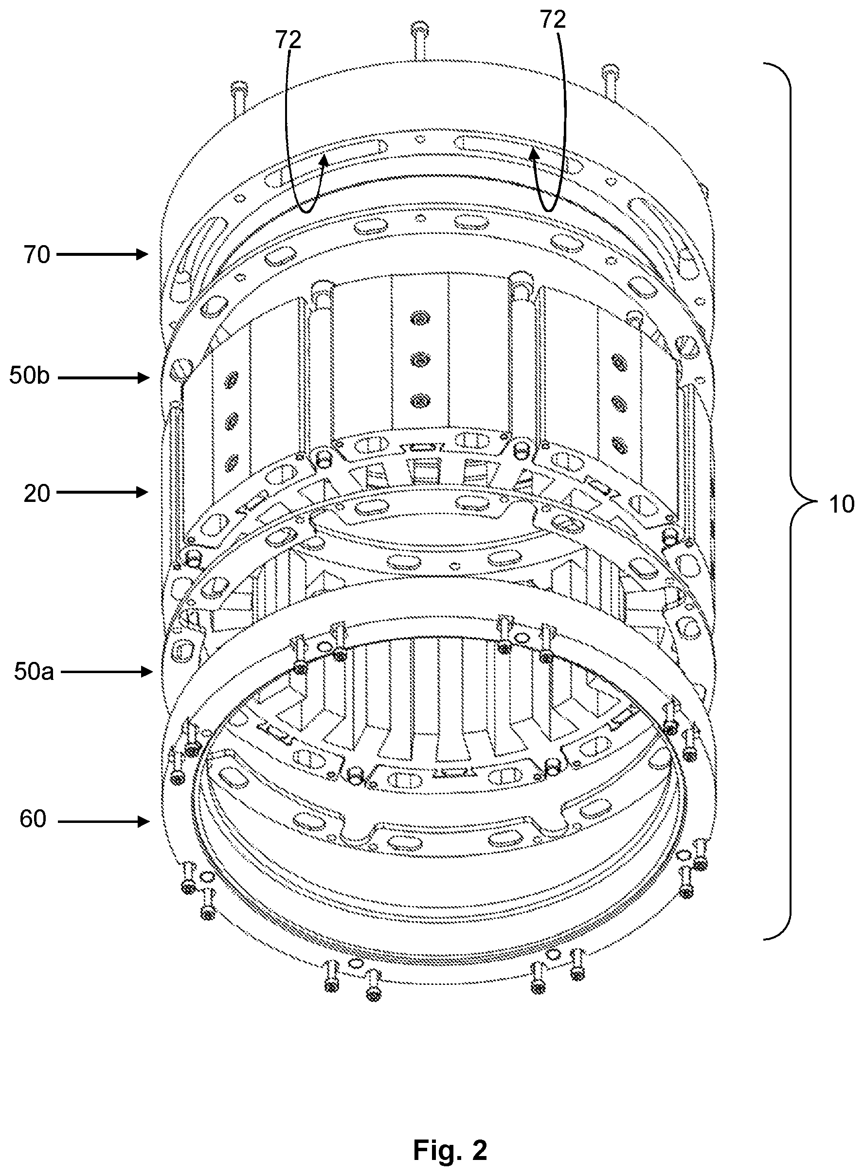 Patent US12395042 Figure 2 – Cooling cage assembly for a rotary electric motor