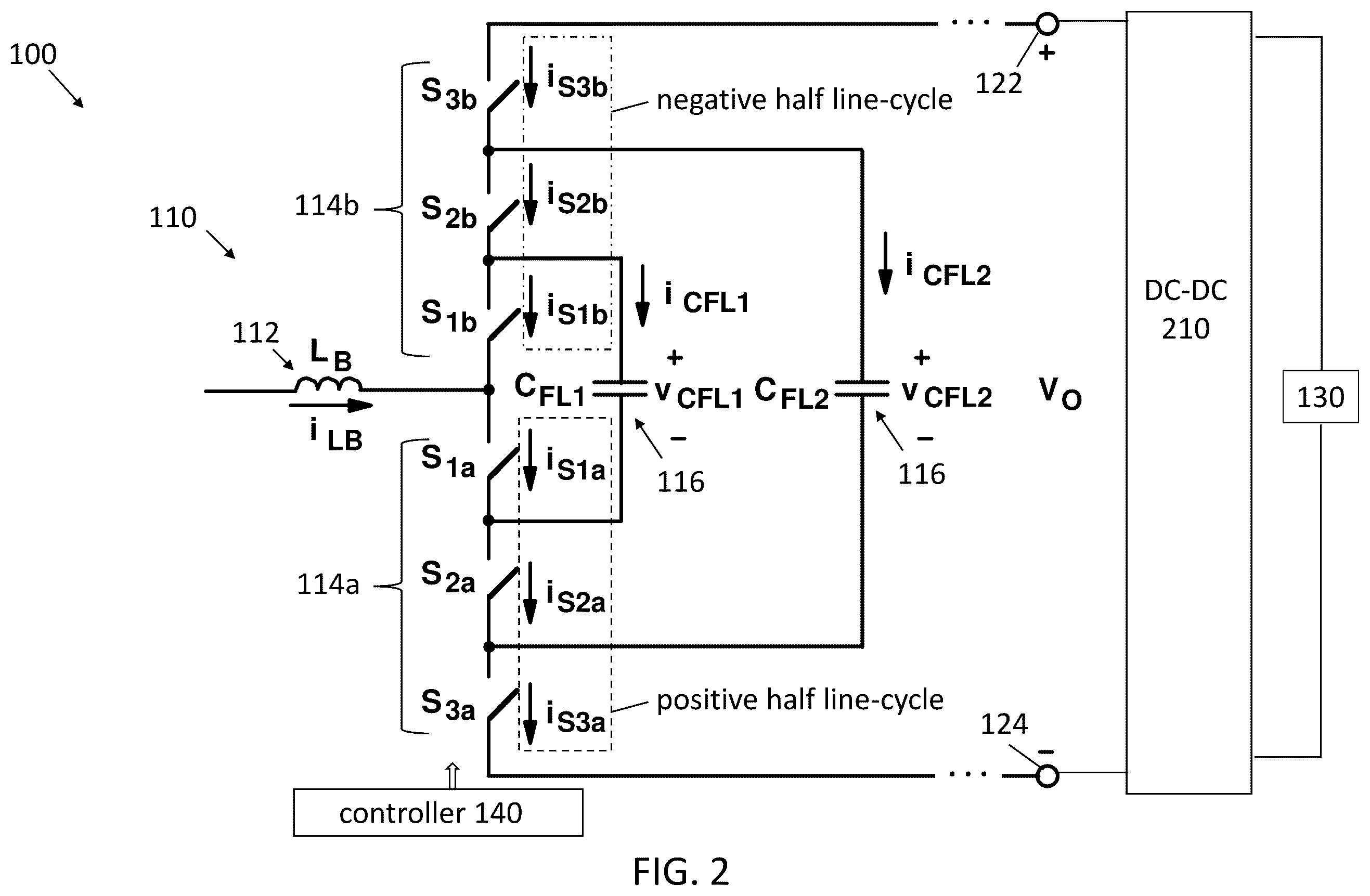 Patent US12395072 Figure 2 – Flying capacitor multi-level power factor correction converter of power supply with active balancing of voltage of flying capacitors