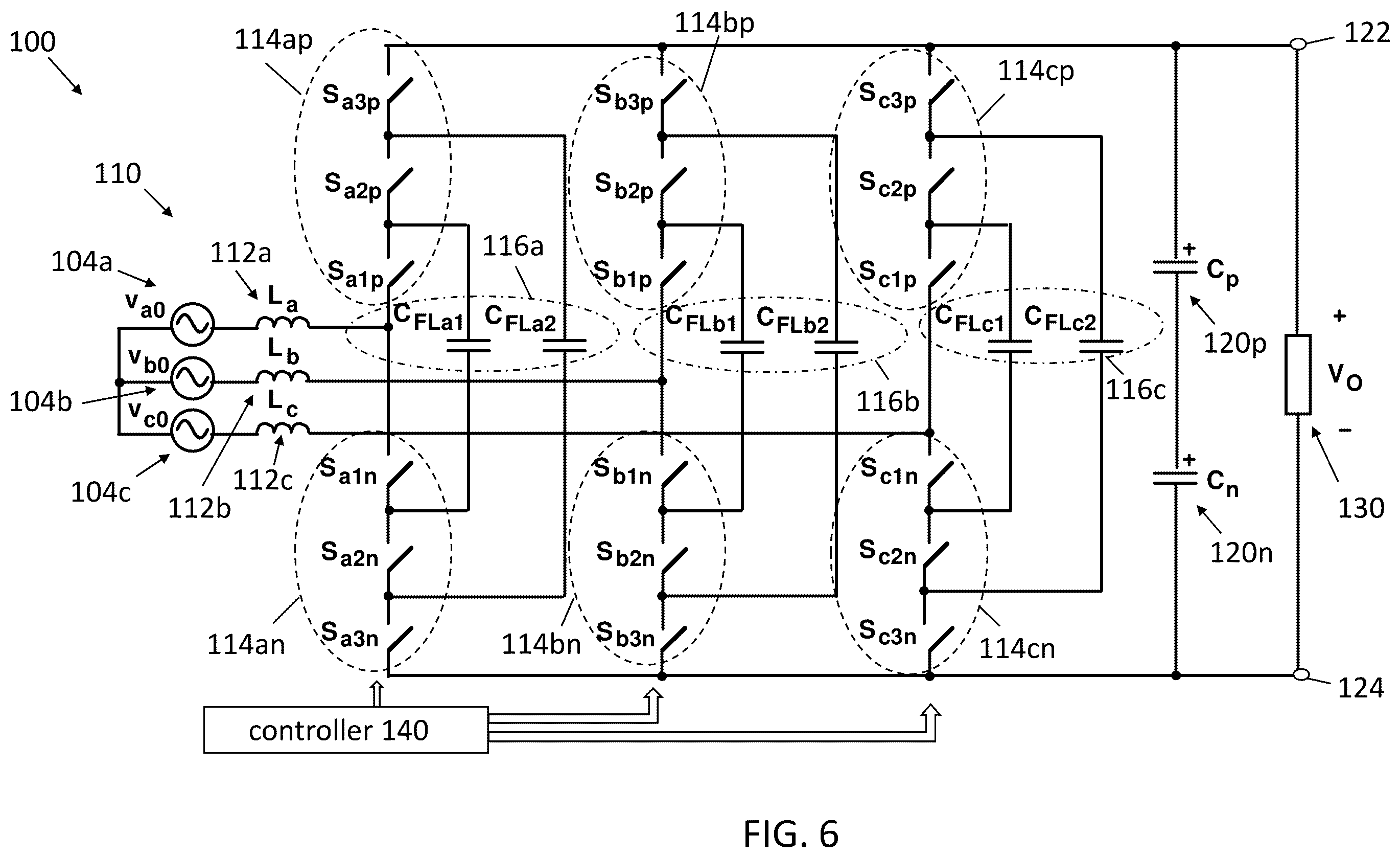Patent US12395072 Figure 6 – Flying capacitor multi-level power factor correction converter of power supply with active balancing of voltage of flying capacitors