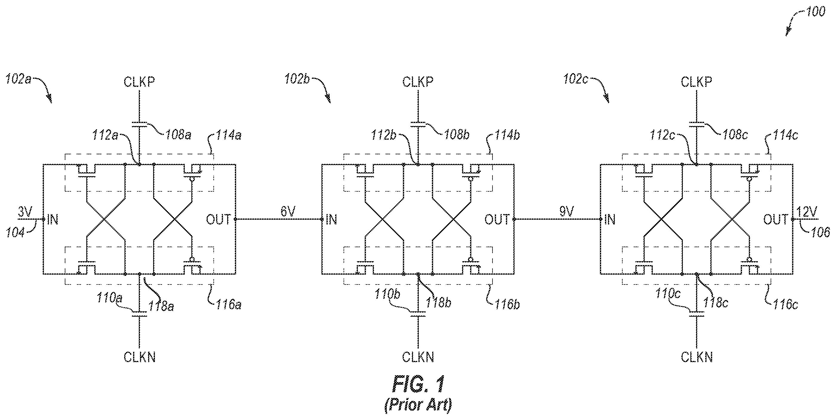 Patent US12395076 Figure 1 – Charge pump cell with improved latch-up immunity and charge pumps including the same, and related systems, methods and devices