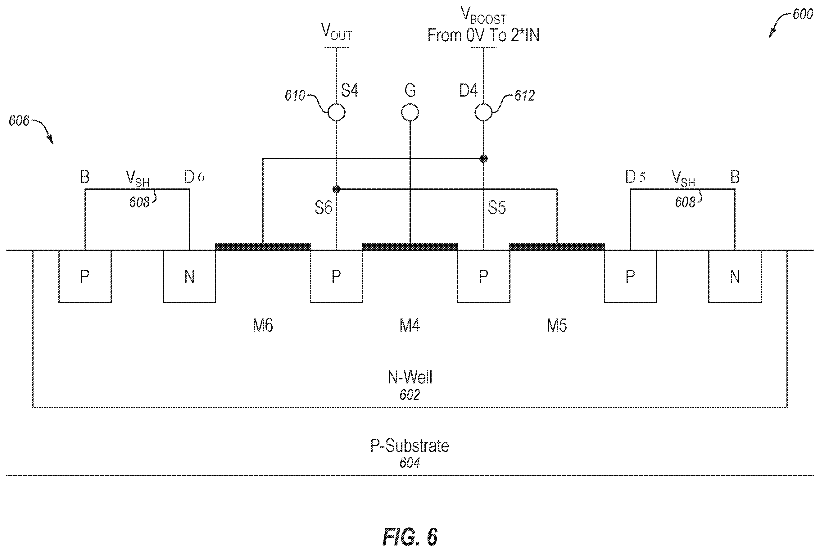 Patent US12395076 Figure 6 – Charge pump cell with improved latch-up immunity and charge pumps including the same, and related systems, methods and devices