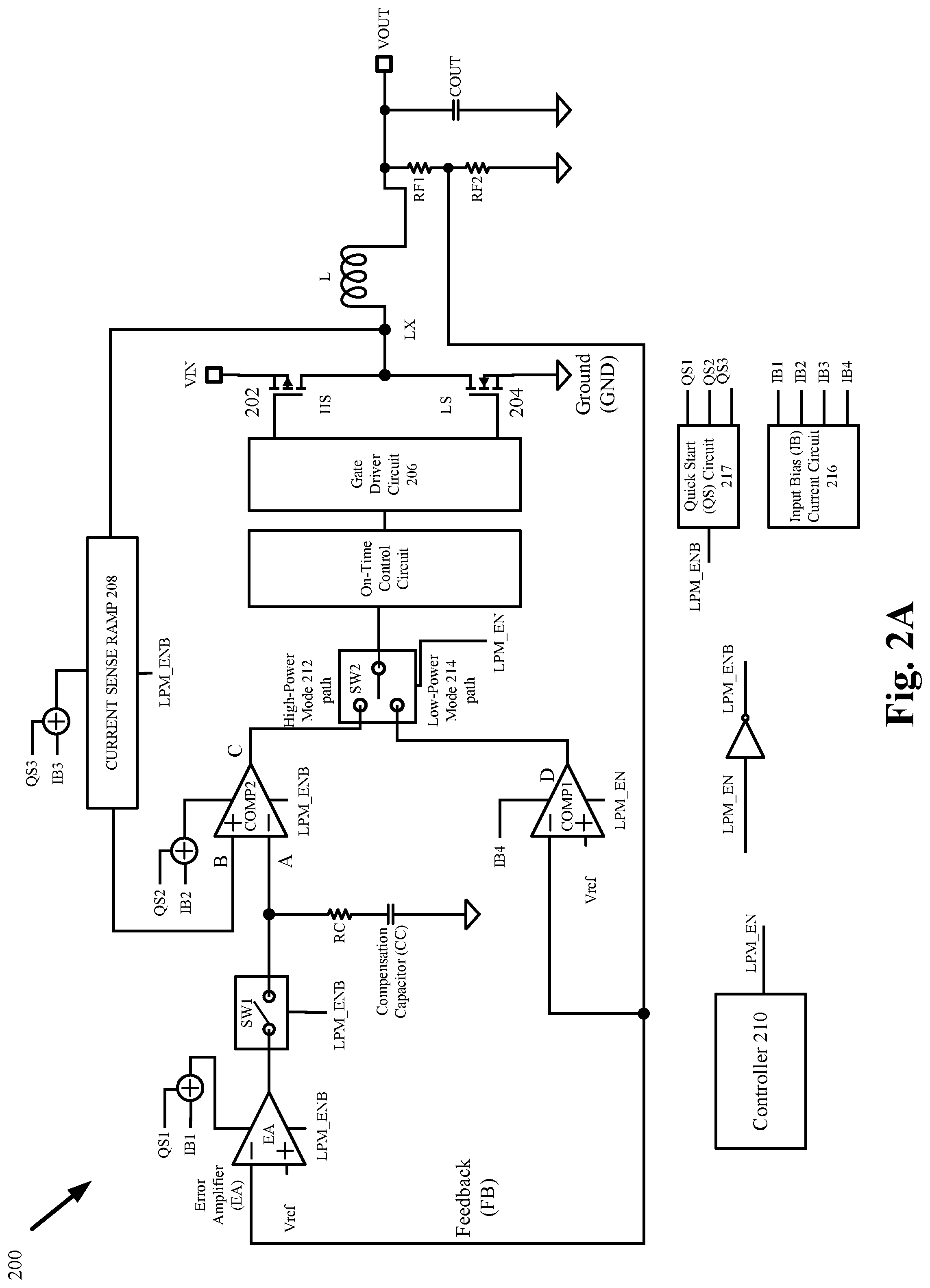 Patent US12395082 Figure 4 – Switching regulator with quick start circuit configured to charge and discharge a capacitor to control a power mode