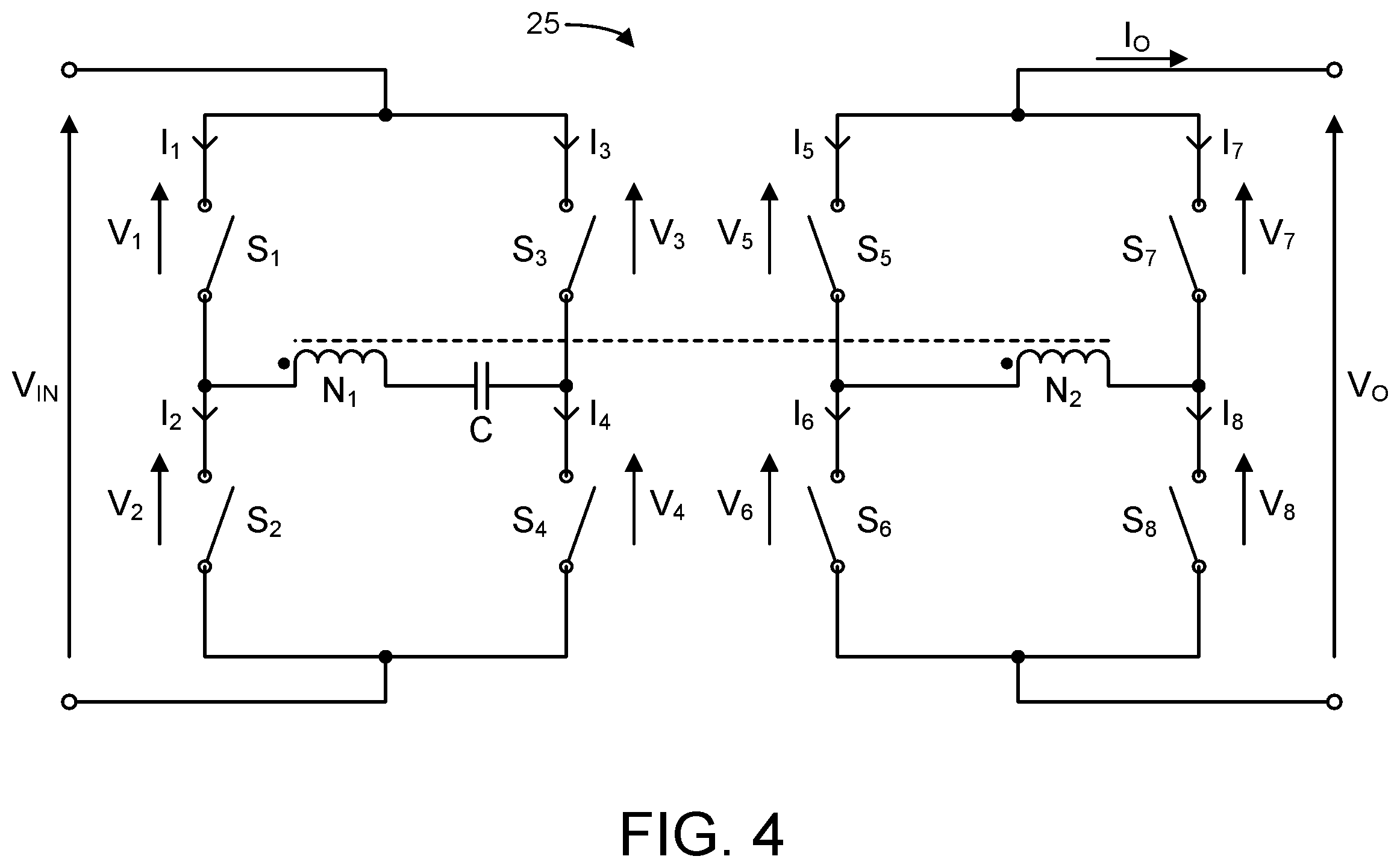 Patent US12395087 Figure 4 – Power distribution architecture with series-connected bus converter
