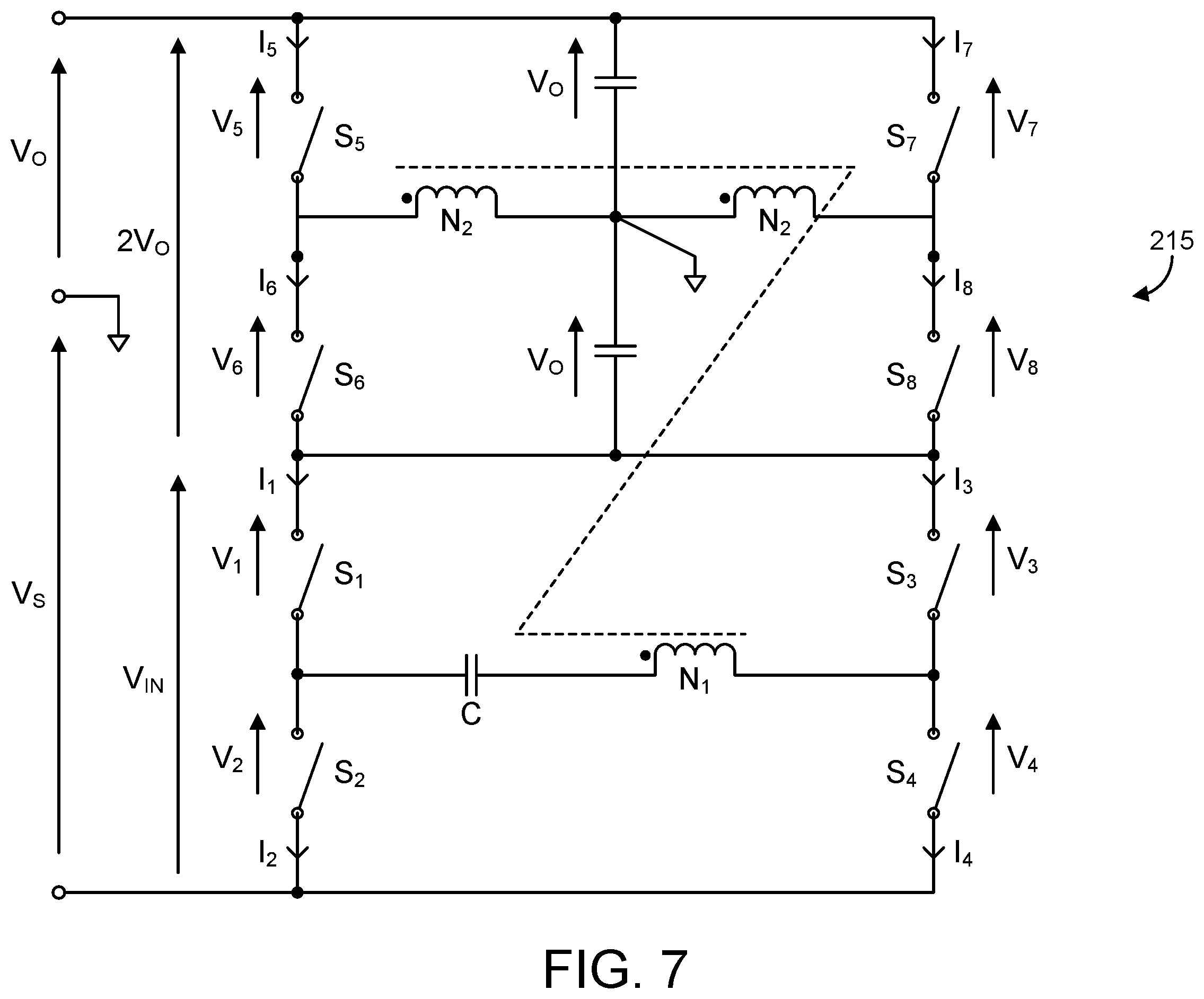 Patent US12395087 Figure 7 – Power distribution architecture with series-connected bus converter