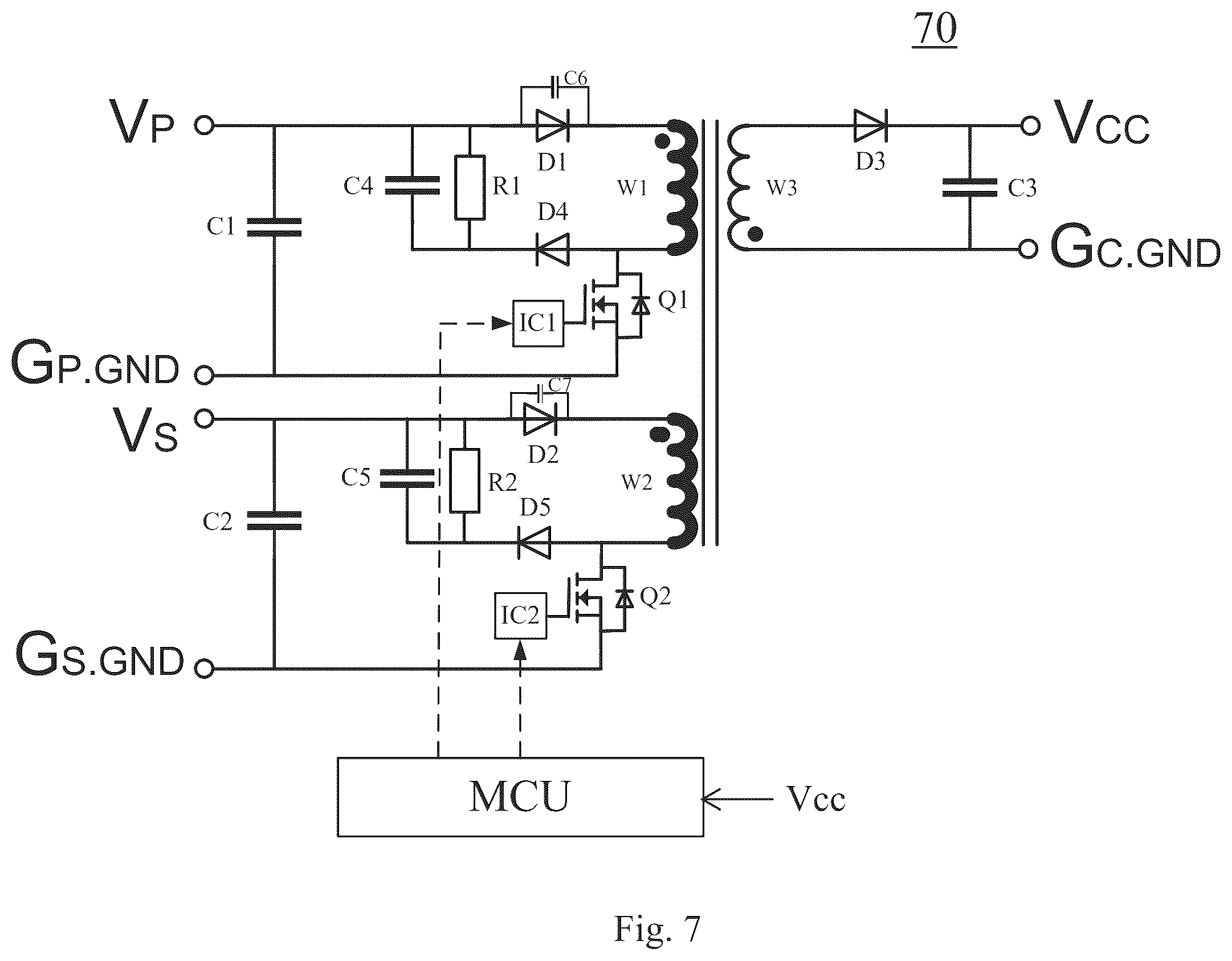 Patent US12395089 Figure 7 – Circuit for bi-directional converter, bi-directional converter and operation method thereof