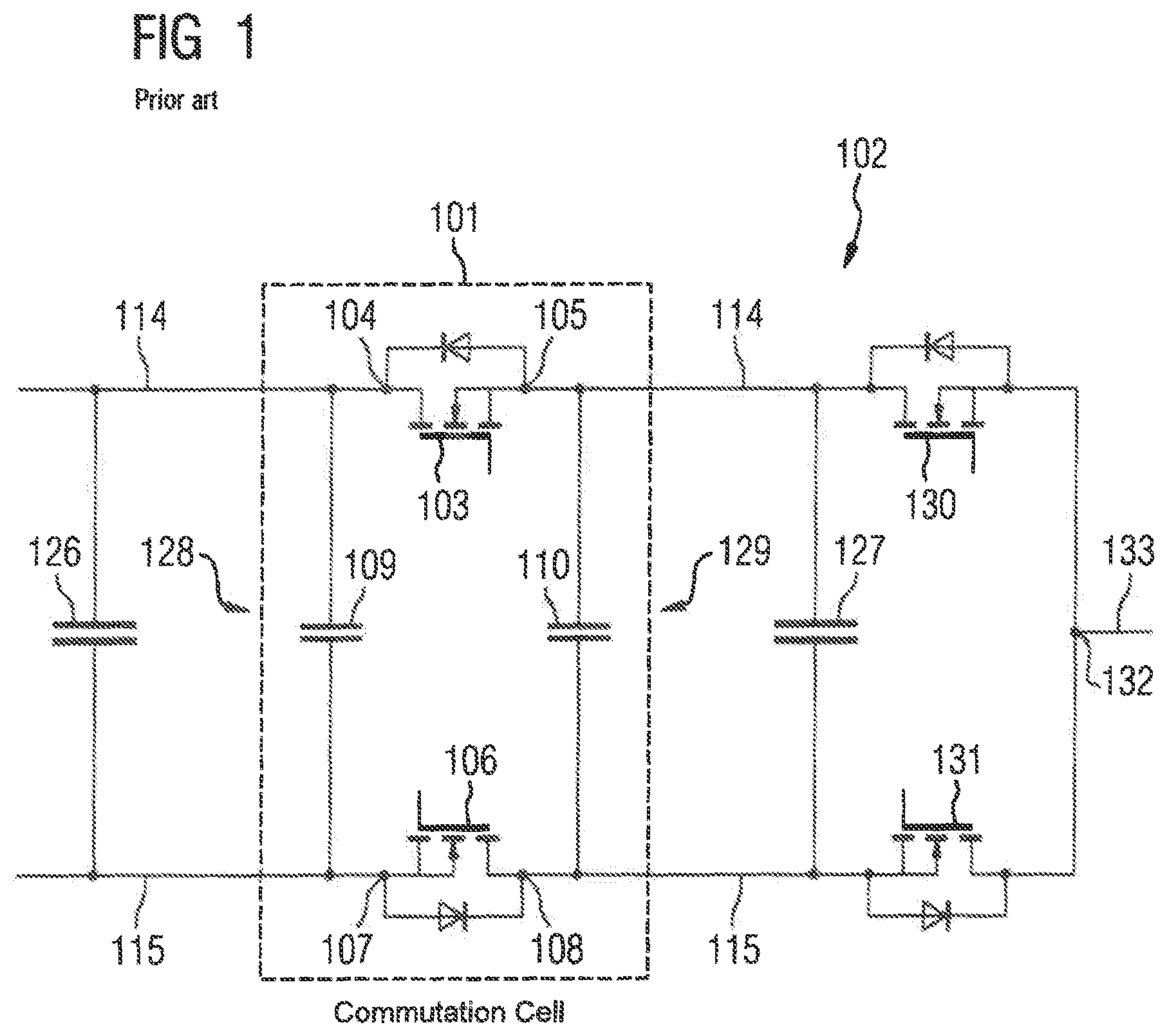 Patent US12395095 Figure 1 – Commutation cell, flying capacitor module and multilevel converter
