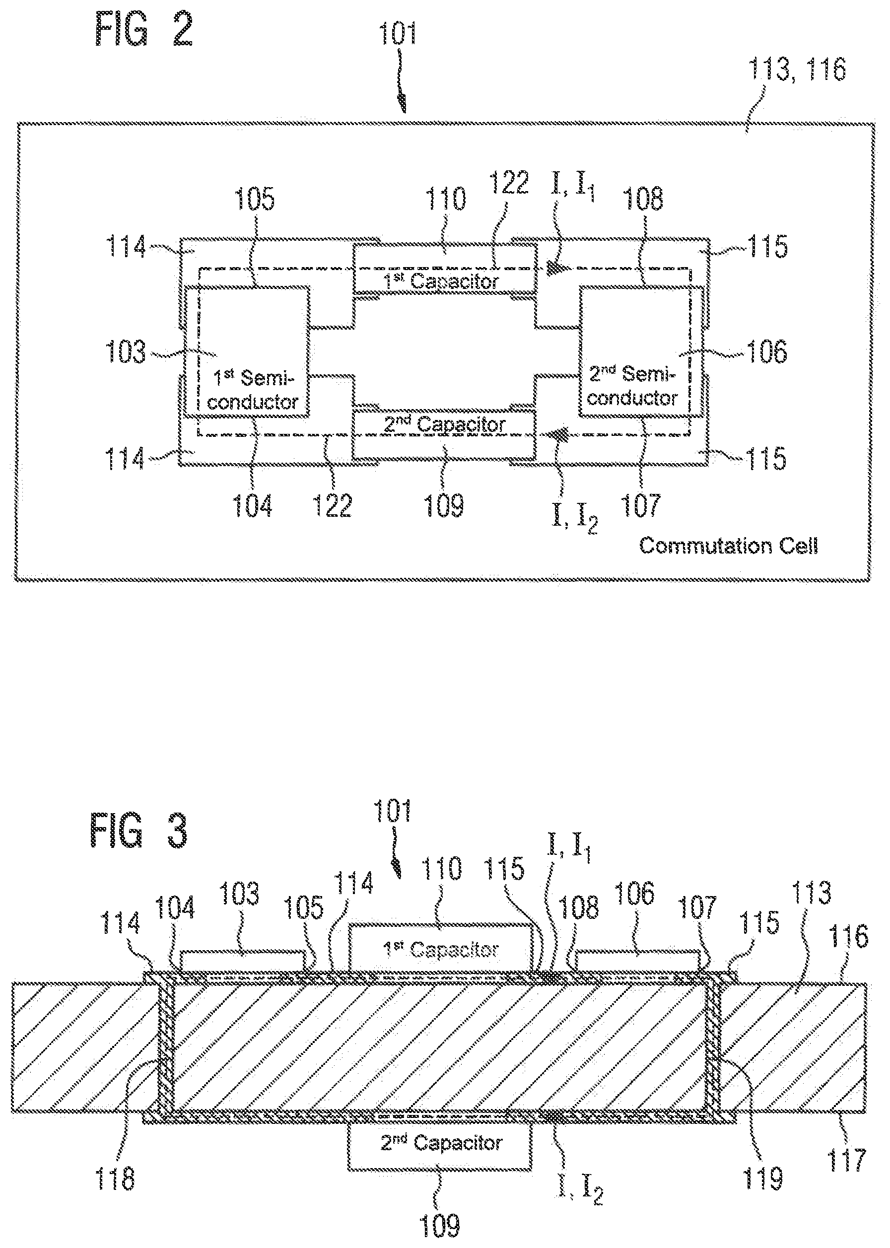 Patent US12395095 Figure 2 – Commutation cell, flying capacitor module and multilevel converter