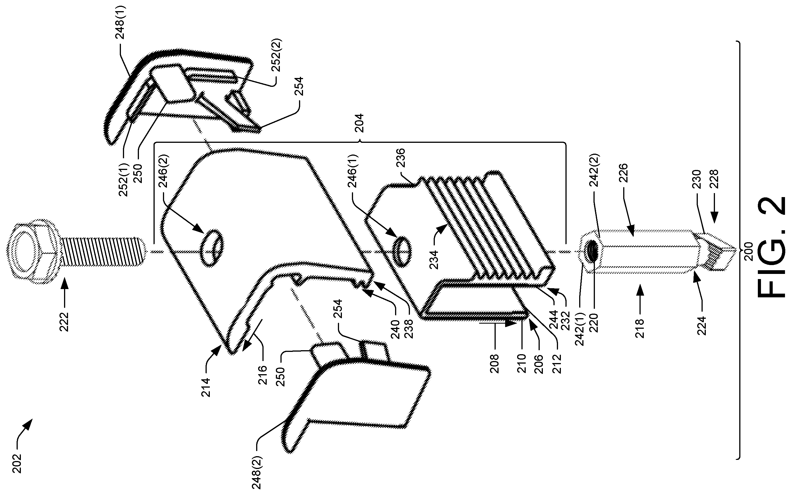 Patent US12395119 Figure 2 – Clamp apparatuses and components thereof for mounting solar panel modules