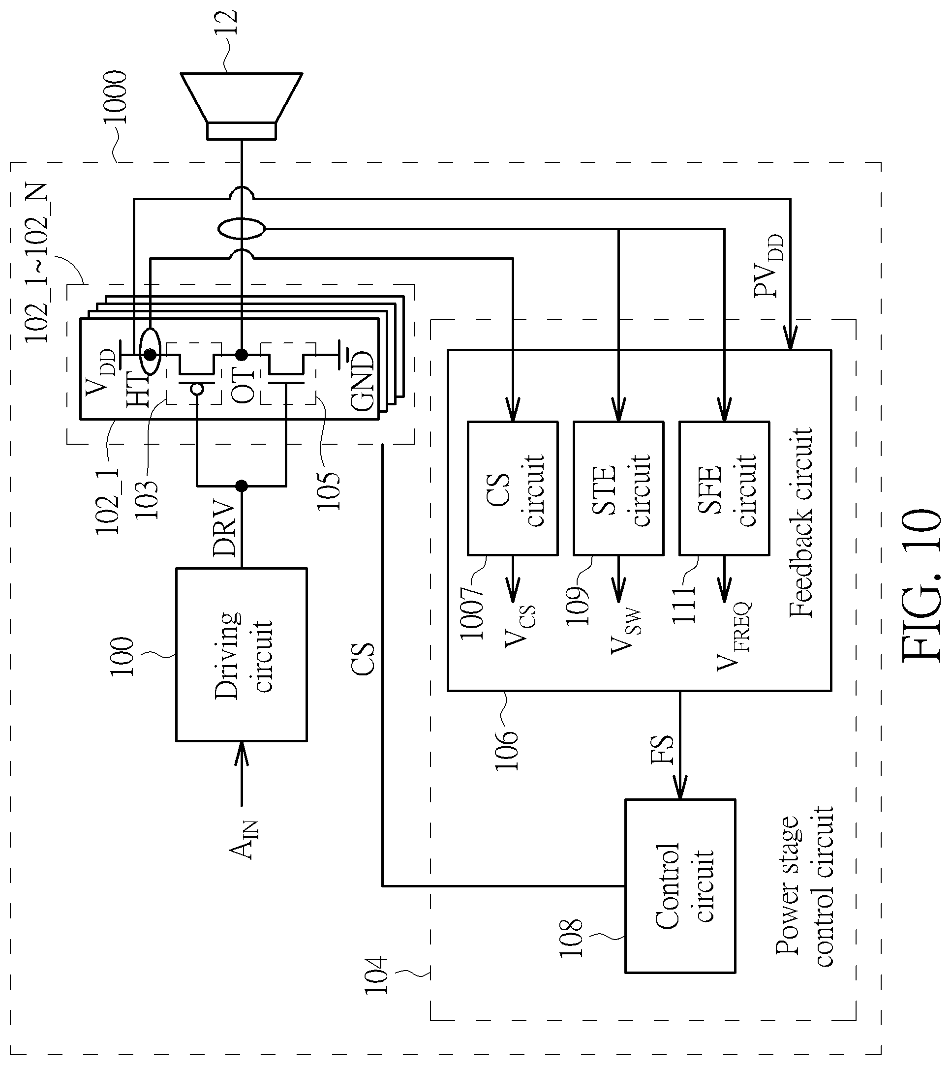Patent US12395127 Figure 10 – Audio amplifier with feedback control