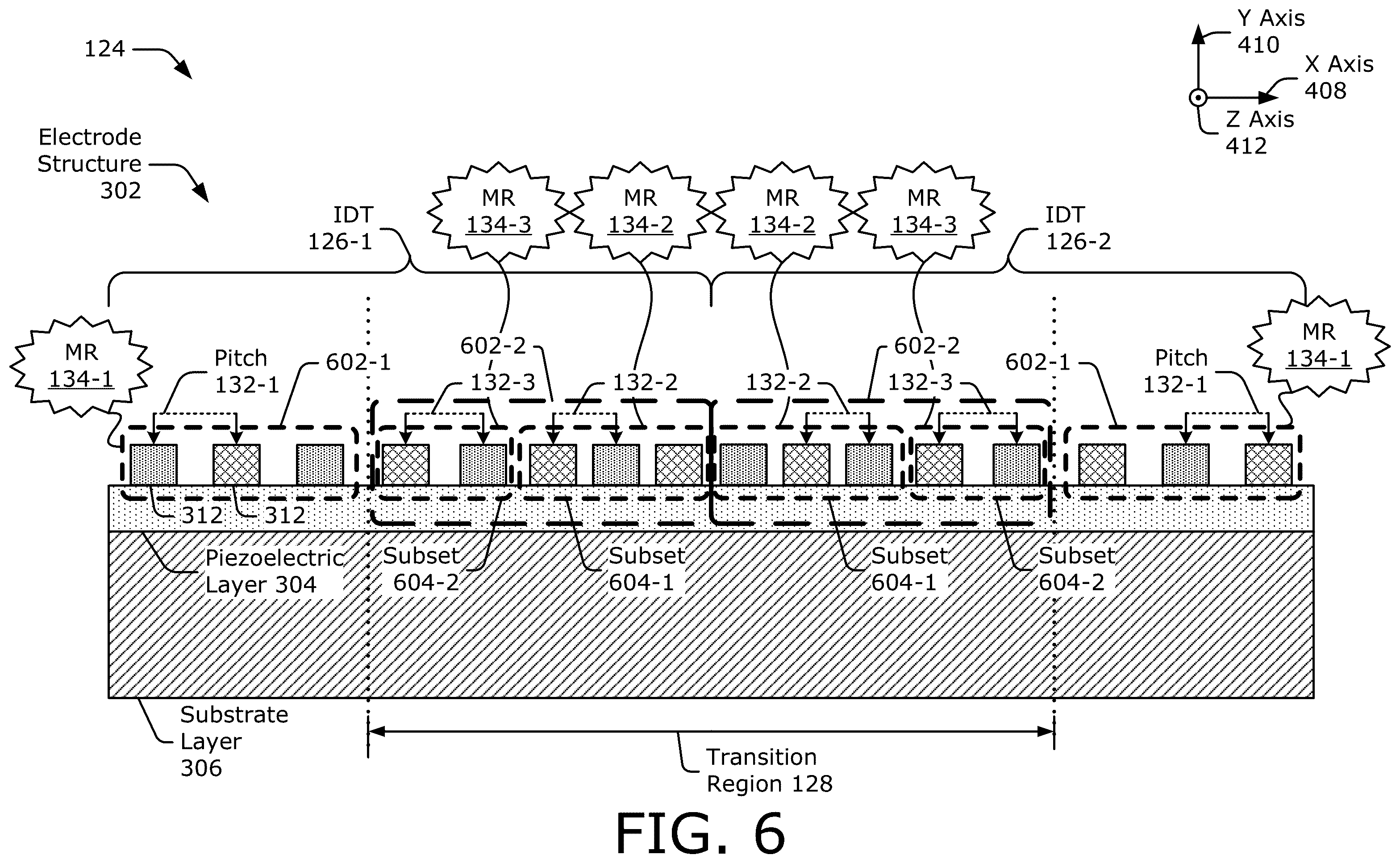 Patent US12395148 Figure 7 – Double-mode surface-acoustic-wave (DMS) filter having a transition region with a partly uniform geometric property